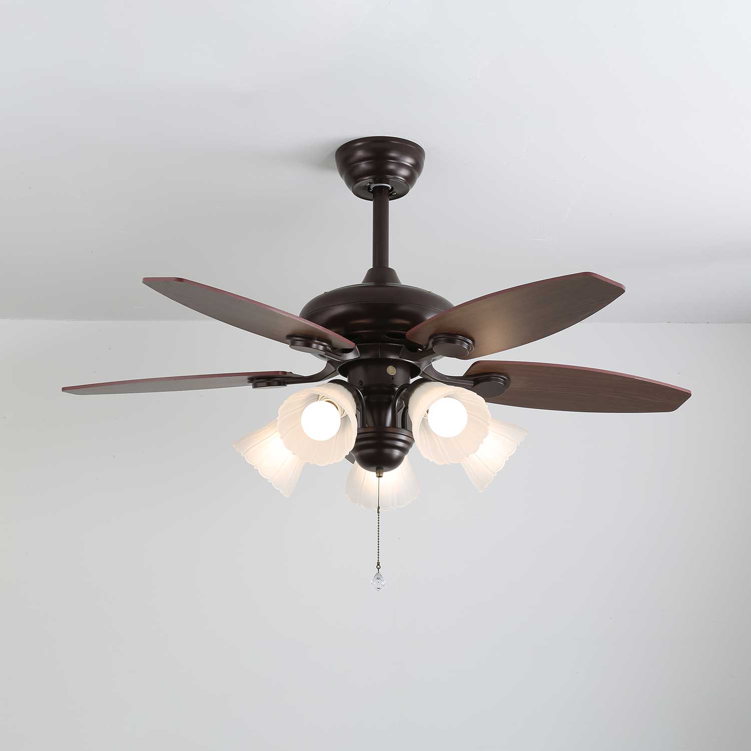 Florence Vintage Wood Glass Ceiling Fan Light - Blowlighting