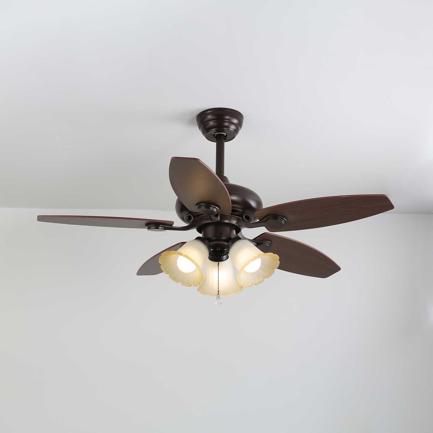 Florence Vintage Wood Glass Ceiling Fan Light - Blowlighting