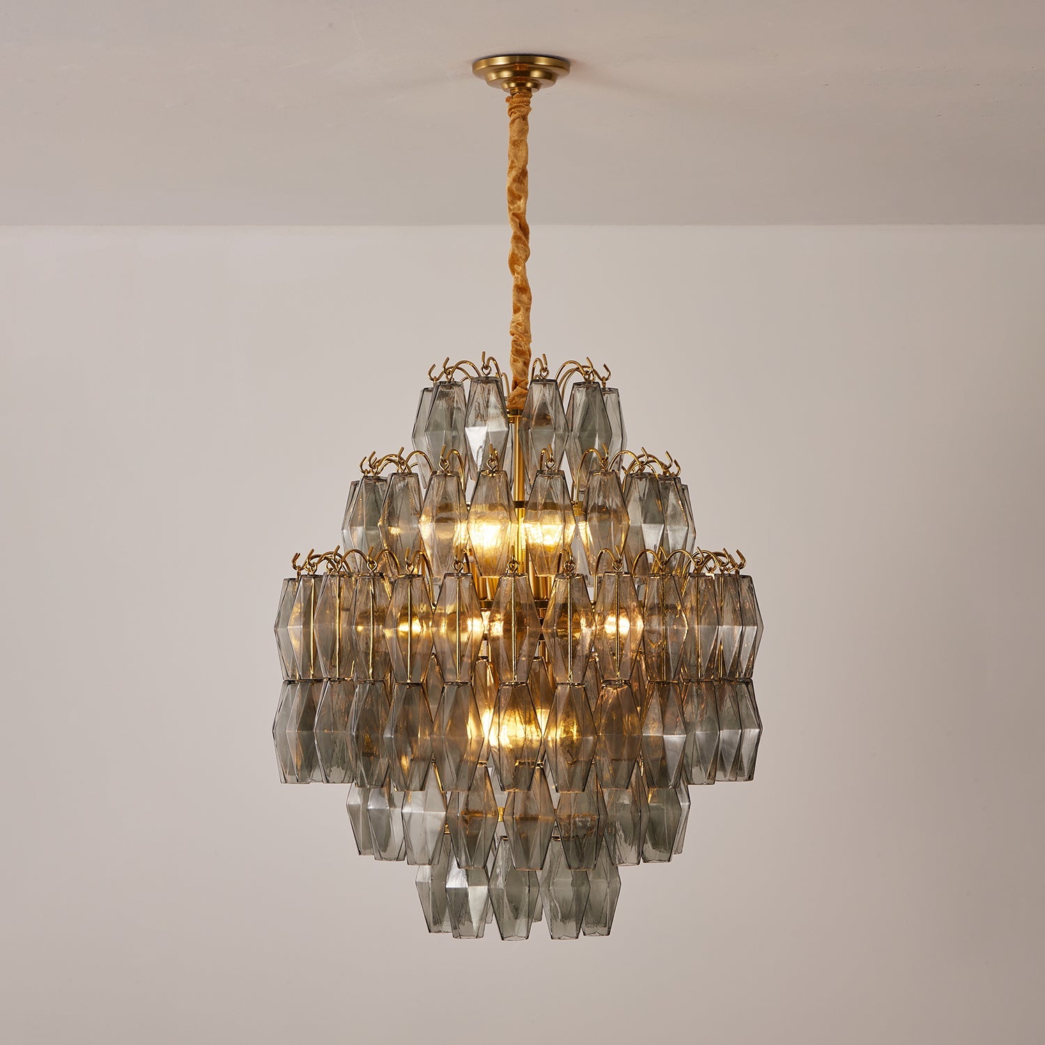 Aurora Chandelier Smoke Gray Prism Glass Layered - Blowlighting