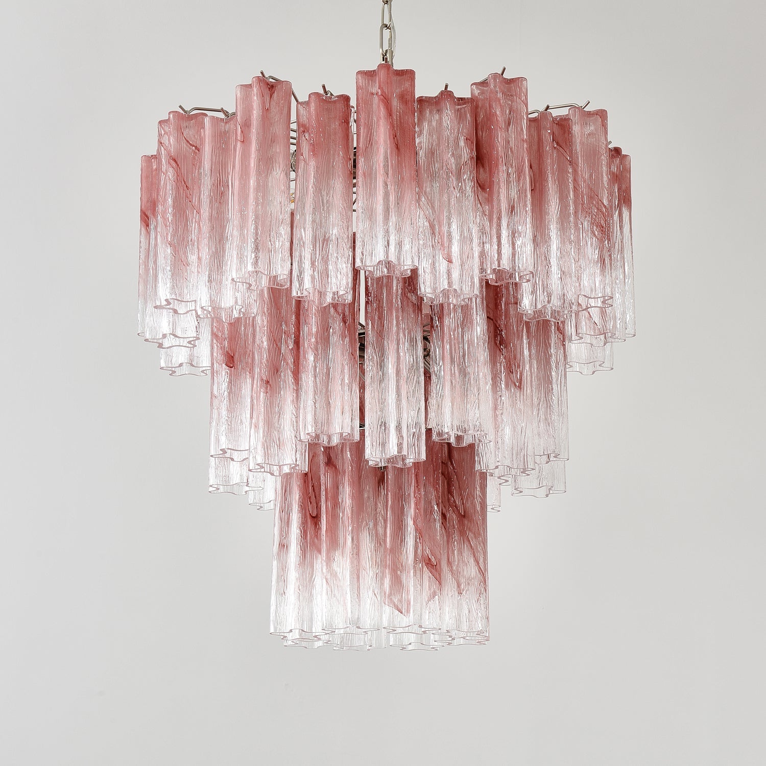 Aurora Chandelier Pink Glass Tubes Layered Modern - Blowlighting