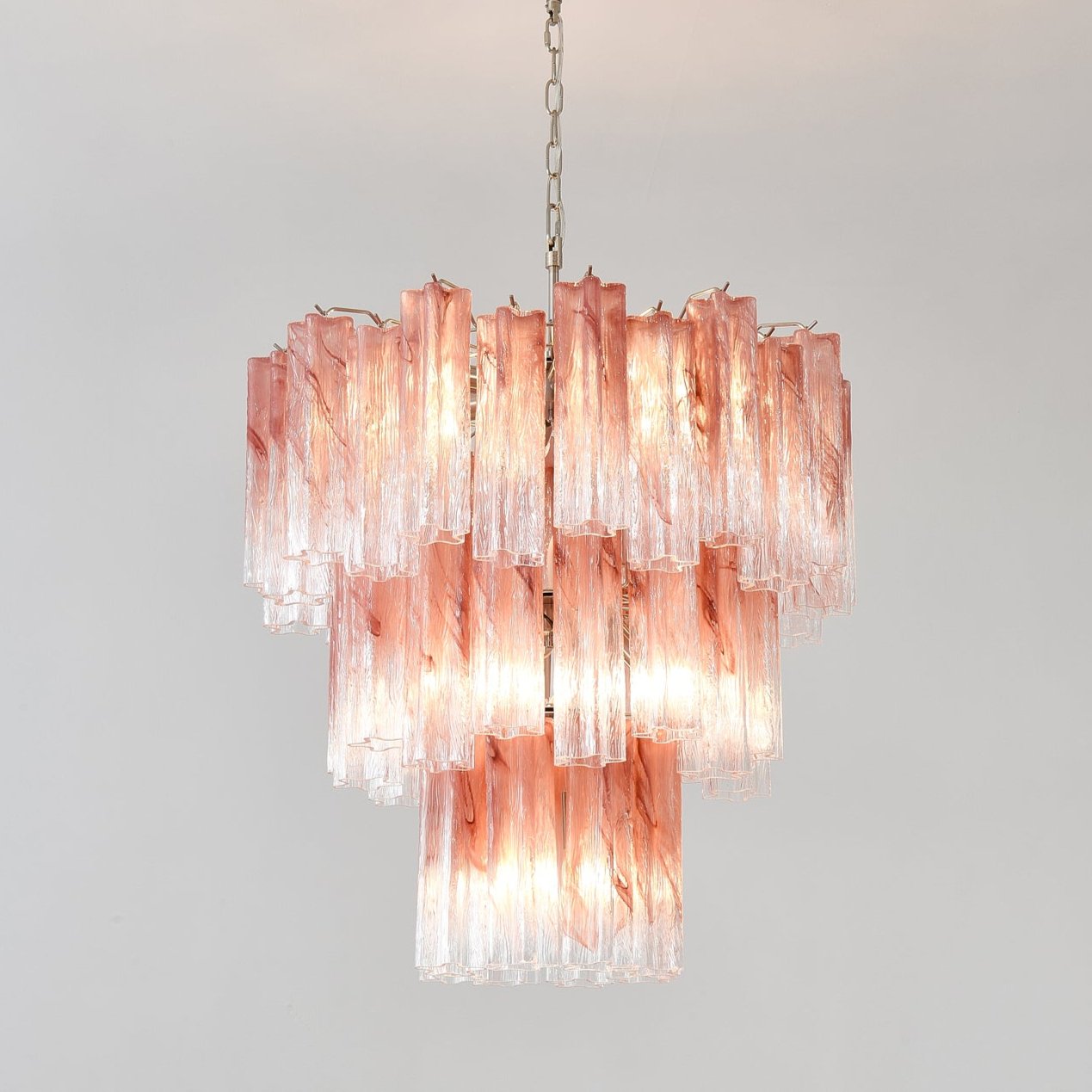 Aurora Chandelier Pink Glass Tubes Layered Modern - Blowlighting