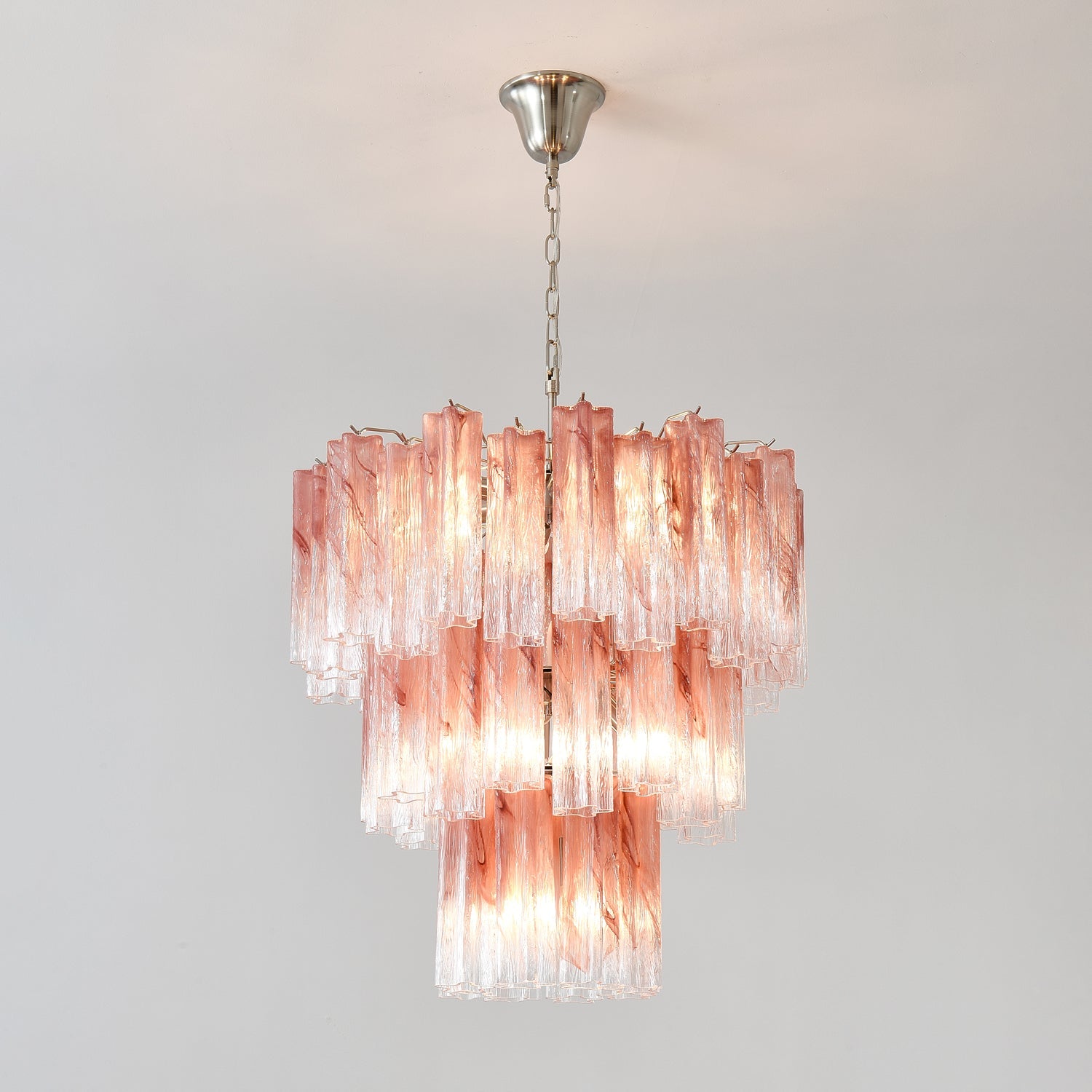 Aurora Chandelier Pink Glass Tubes Layered Modern - Blowlighting