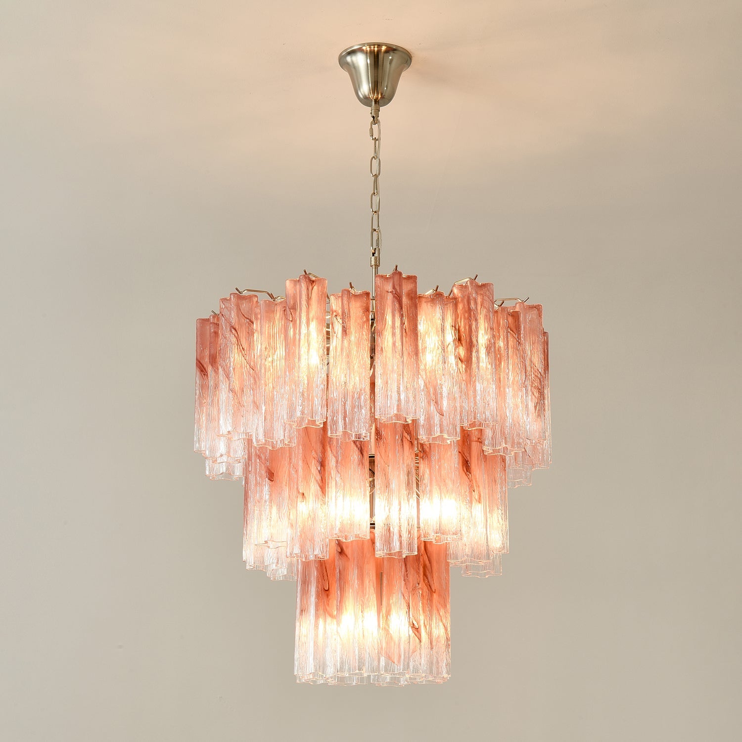 Aurora Chandelier Pink Glass Tubes Layered Modern - Blowlighting