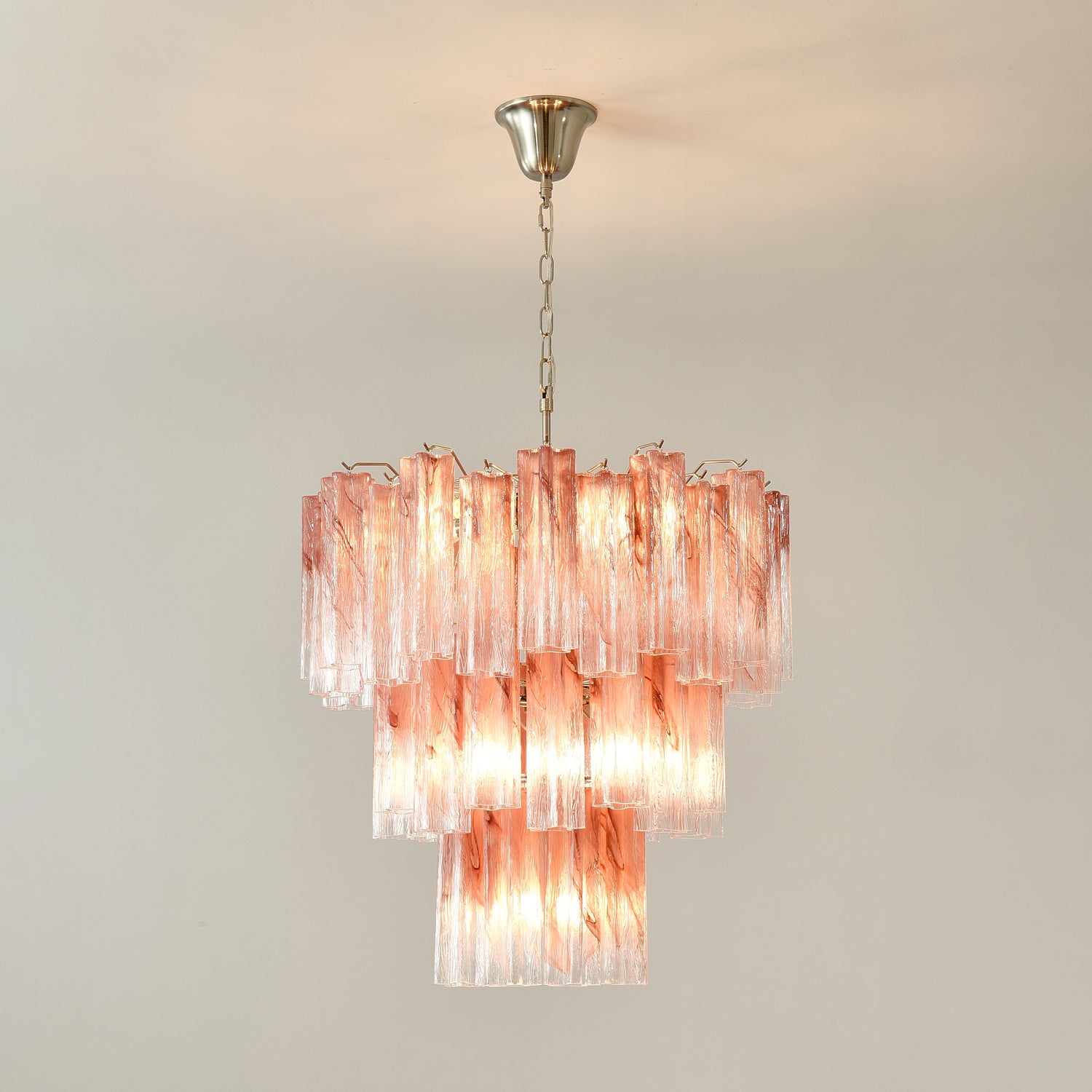 Aurora Chandelier Pink Glass Tubes Layered Modern - Blowlighting