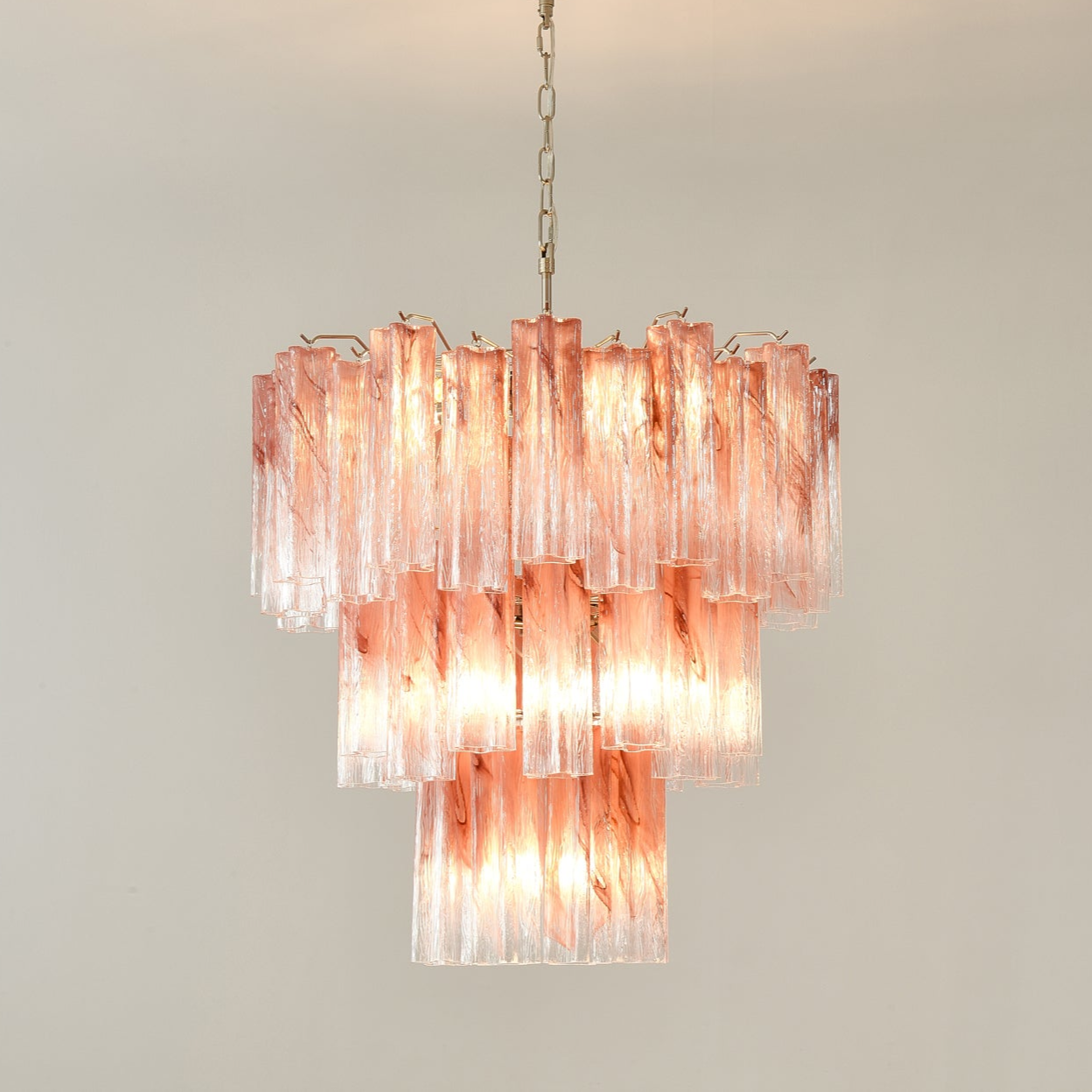 Aurora Chandelier Pink Glass Tubes Layered Modern - Blowlighting