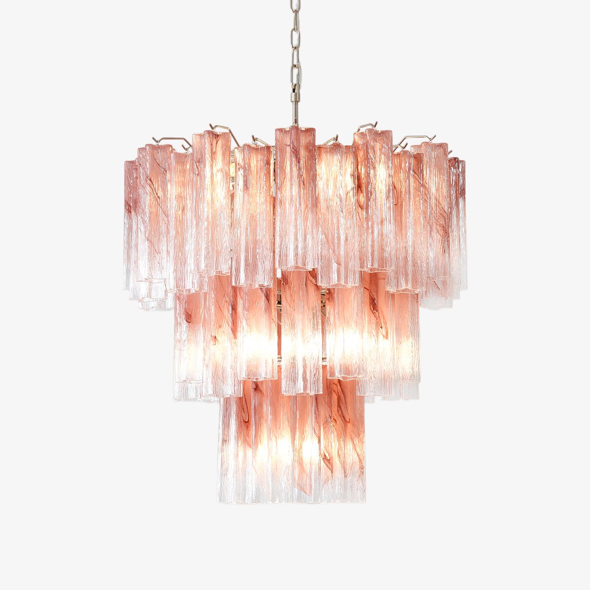 Aurora Chandelier Pink Glass Tubes Layered Modern - Blowlighting