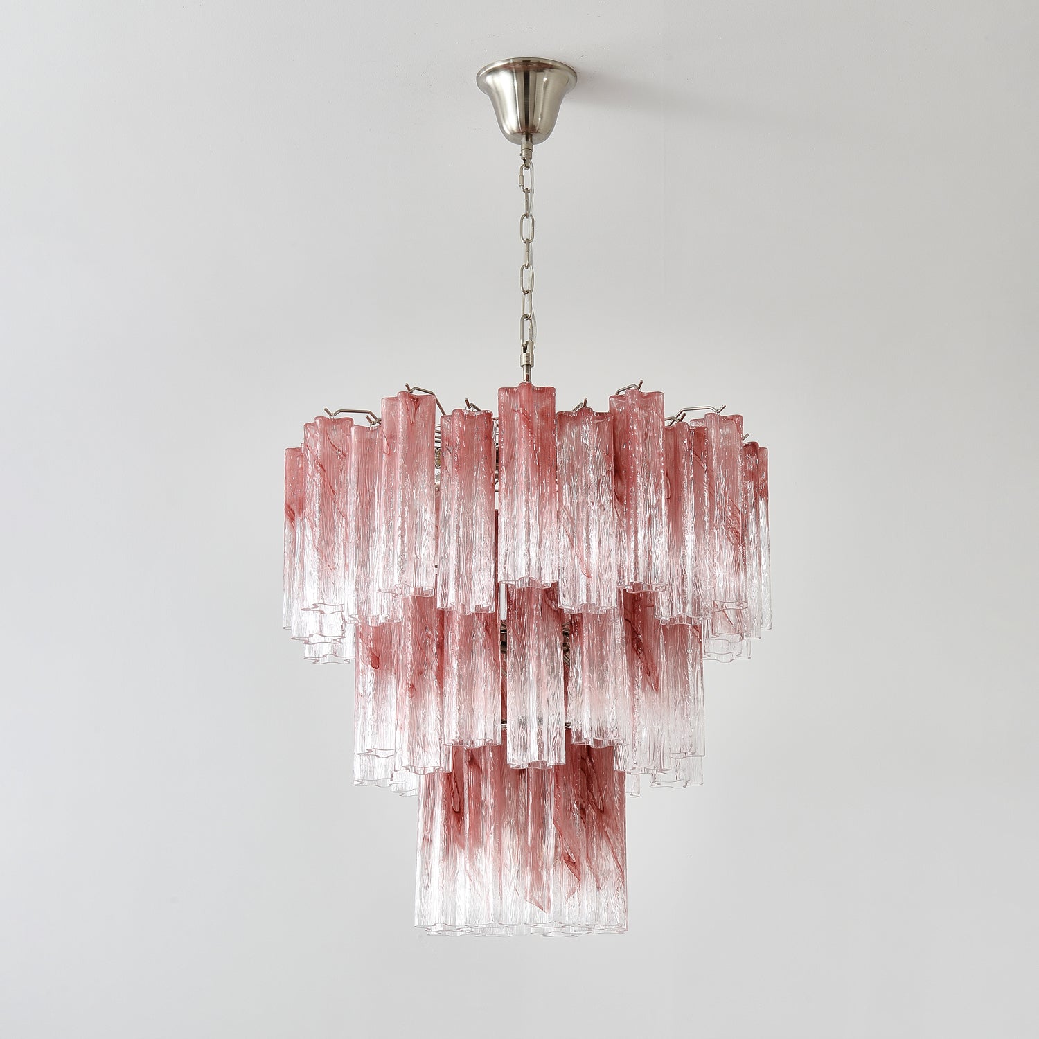 Aurora Chandelier Pink Glass Tubes Layered Modern - Blowlighting