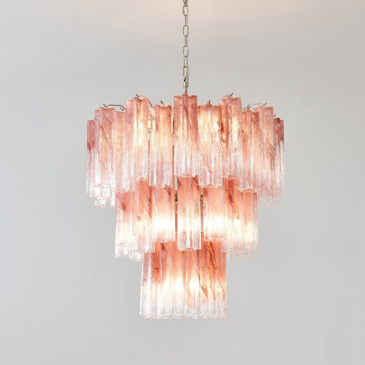 Aurora Chandelier Pink Glass Tubes Layered Modern - Blowlighting