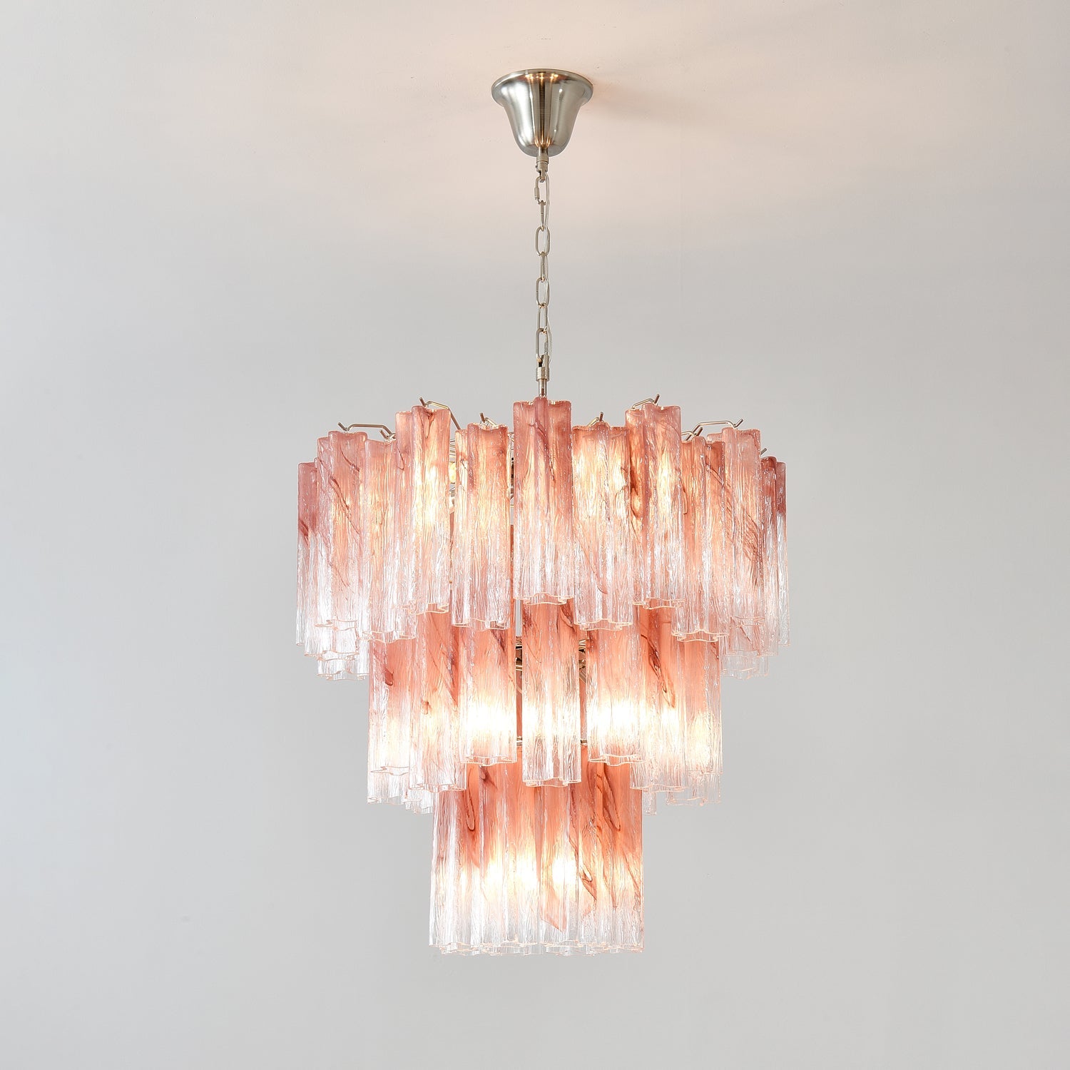 Aurora Chandelier Pink Glass Tubes Layered Modern - Blowlighting