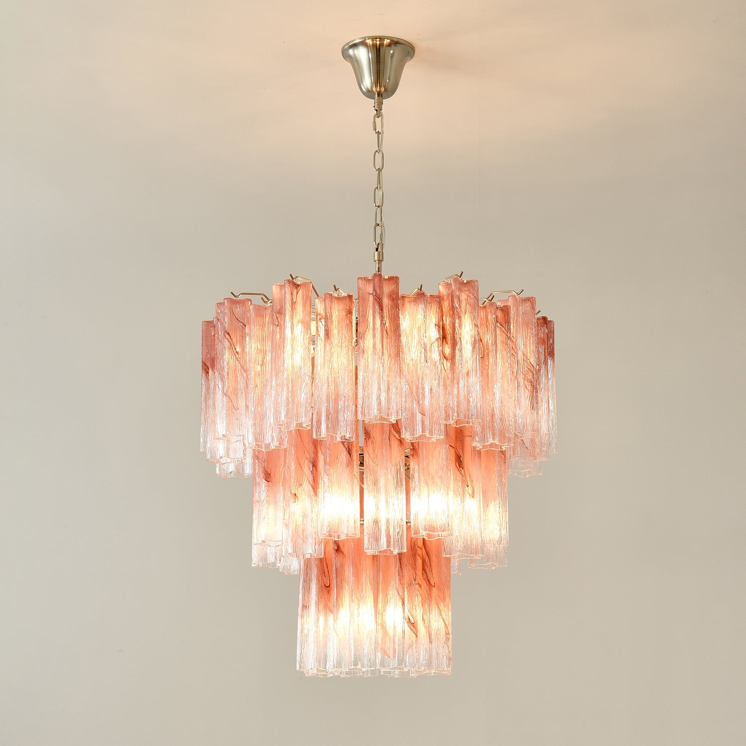 Aurora Chandelier Pink Glass Tubes Layered Modern - Blowlighting