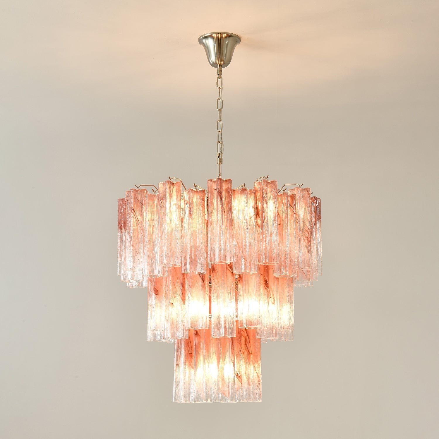 Aurora Chandelier Pink Glass Tubes Layered Modern - Blowlighting