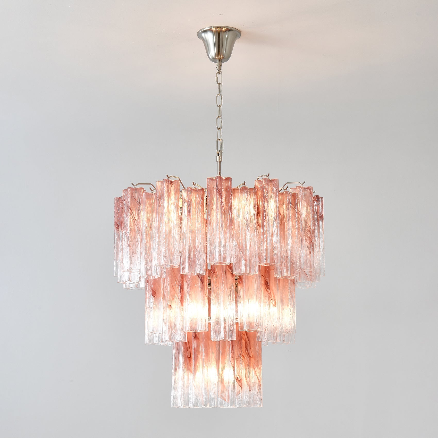 Aurora Chandelier Pink Glass Tubes Layered Modern - Blowlighting