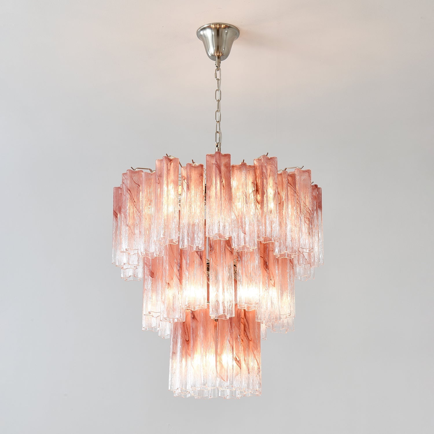 Aurora Chandelier Pink Glass Tubes Layered Modern - Blowlighting