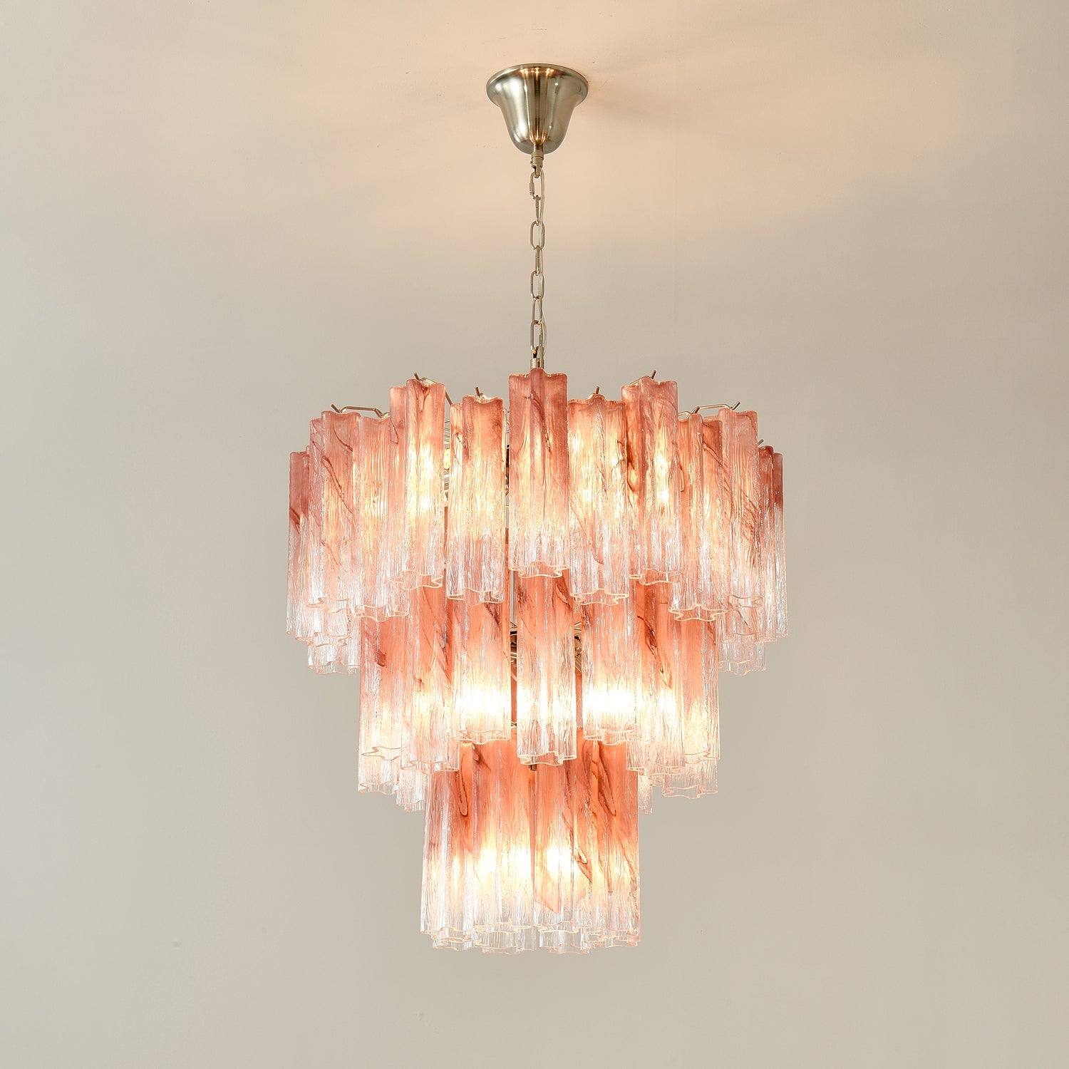 Aurora Chandelier Pink Glass Tubes Layered Modern - Blowlighting