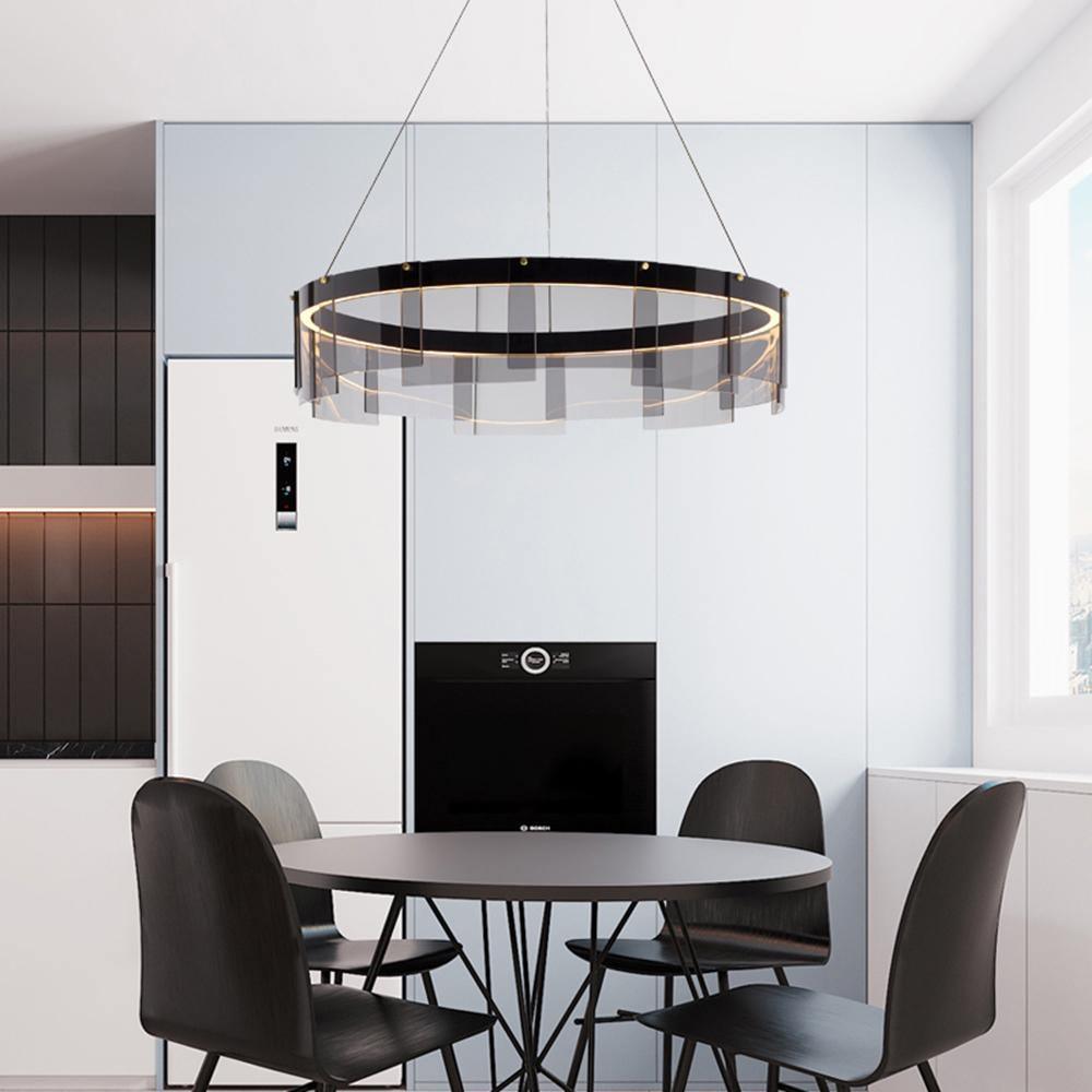Lustra Chandelier LED Ring Black Glass Modern - Blowlighting