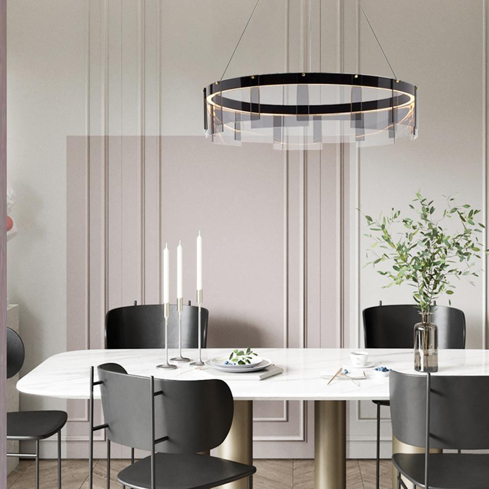 Lustra Chandelier LED Ring Black Glass Modern - Blowlighting