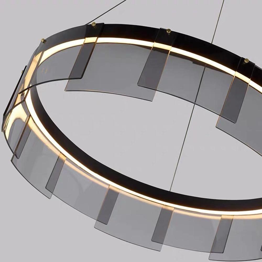 Lustra Chandelier LED Ring Black Glass Modern - Blowlighting