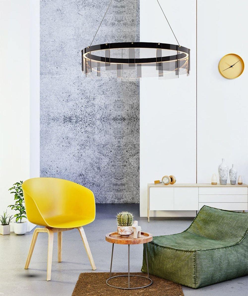 Lustra Chandelier LED Ring Black Glass Modern - Blowlighting