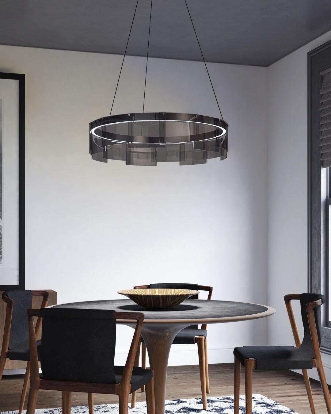 Lustra Chandelier LED Ring Black Glass Modern - Blowlighting