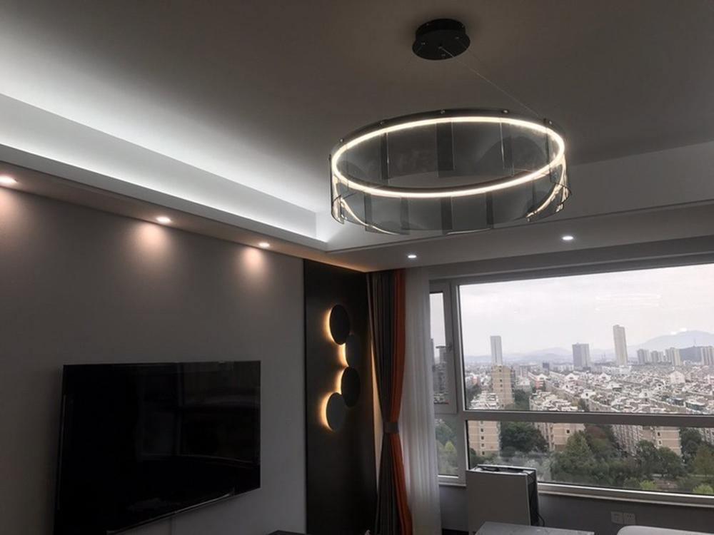 Lustra Chandelier LED Ring Black Glass Modern - Blowlighting