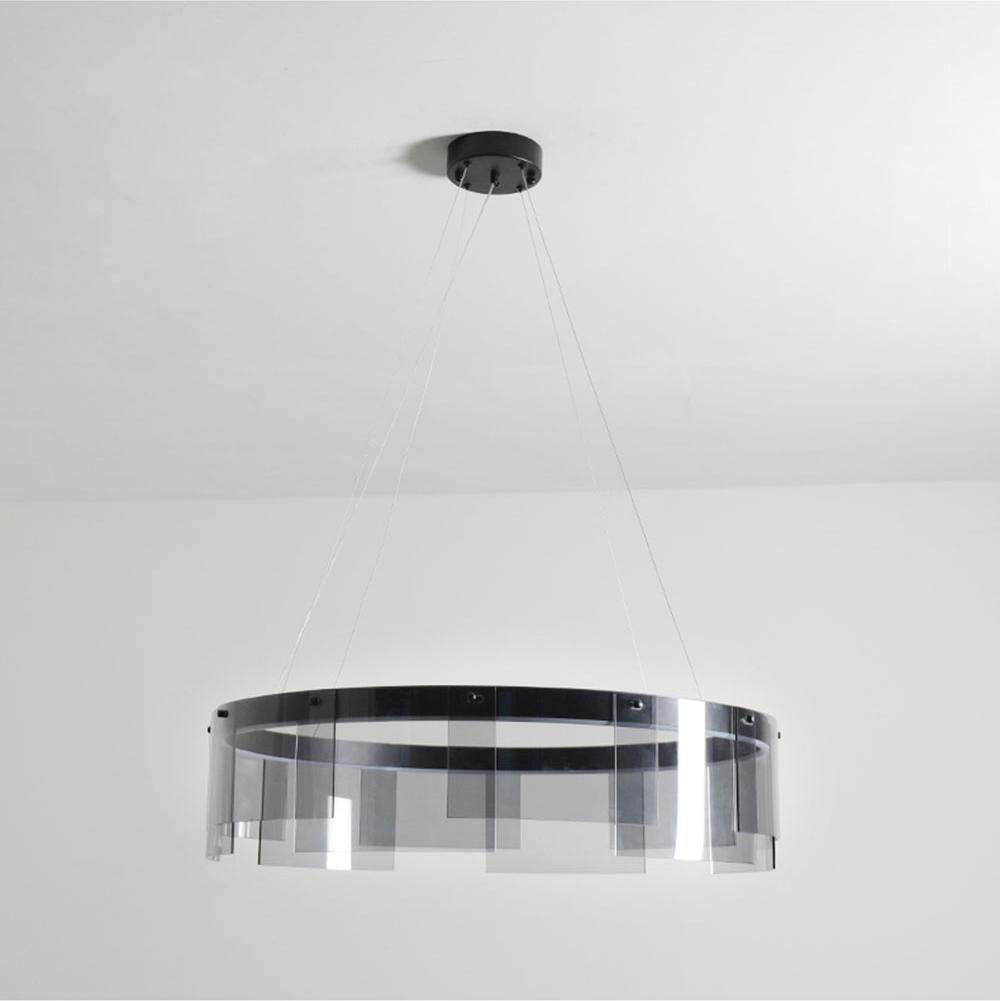 Lustra Chandelier LED Ring Black Glass Modern - Blowlighting