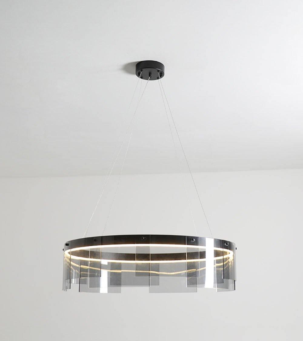 Lustra Chandelier LED Ring Black Glass Modern - Blowlighting