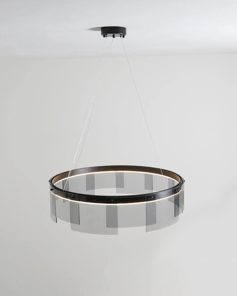 Lustra Chandelier LED Ring Black Glass Modern - Blowlighting