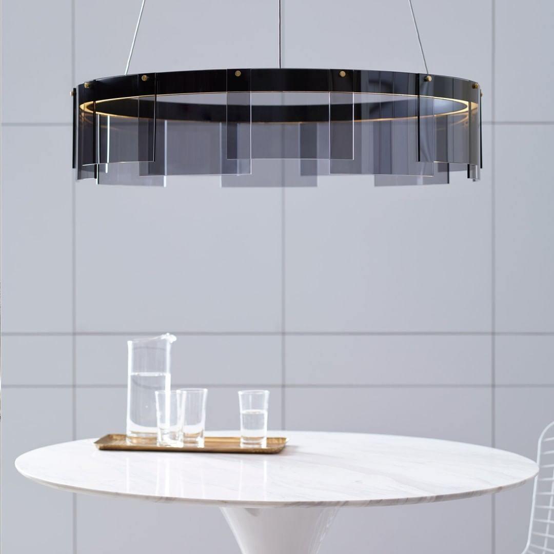 Lustra Chandelier LED Ring Black Glass Modern - Blowlighting