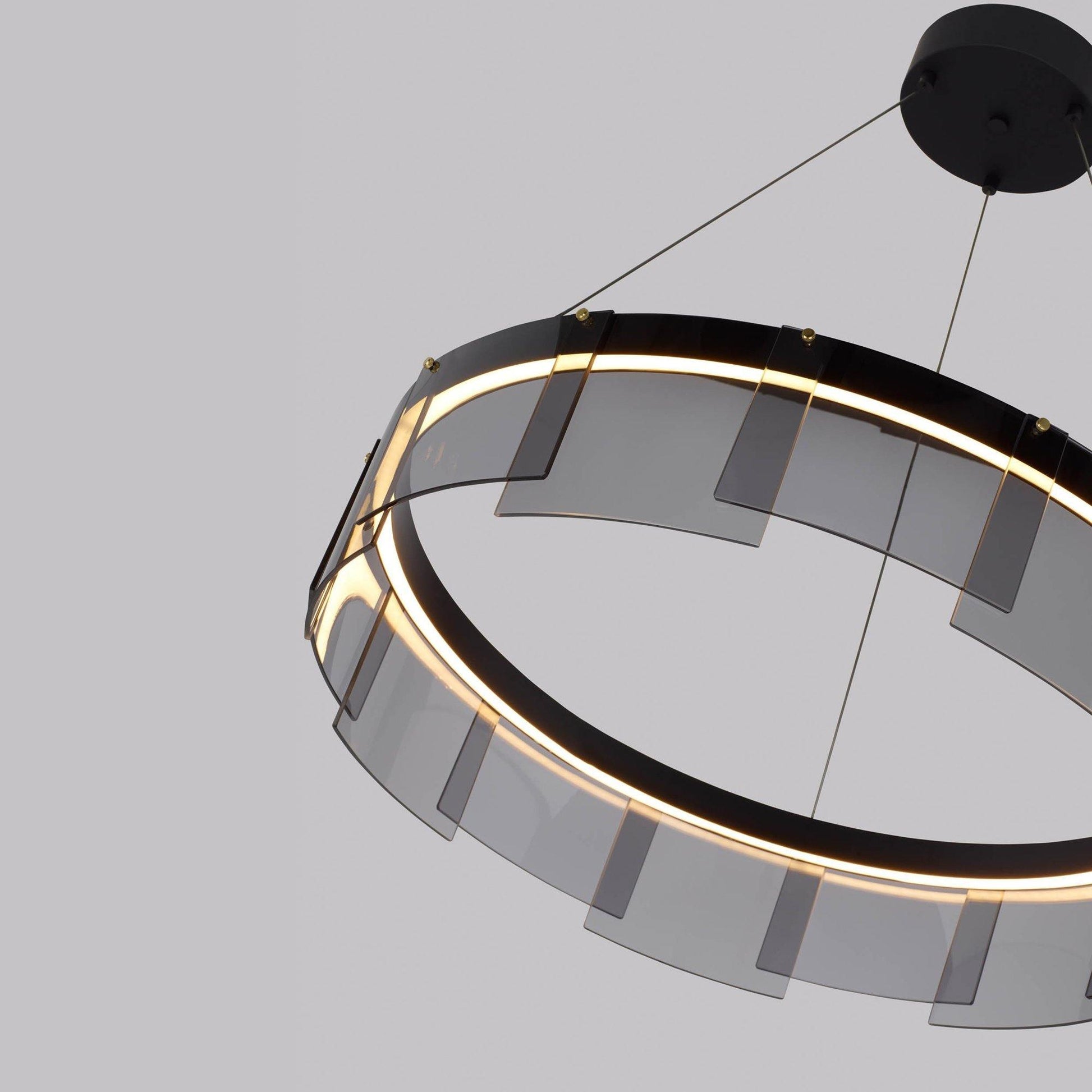 Lustra Chandelier LED Ring Black Glass Modern - Blowlighting