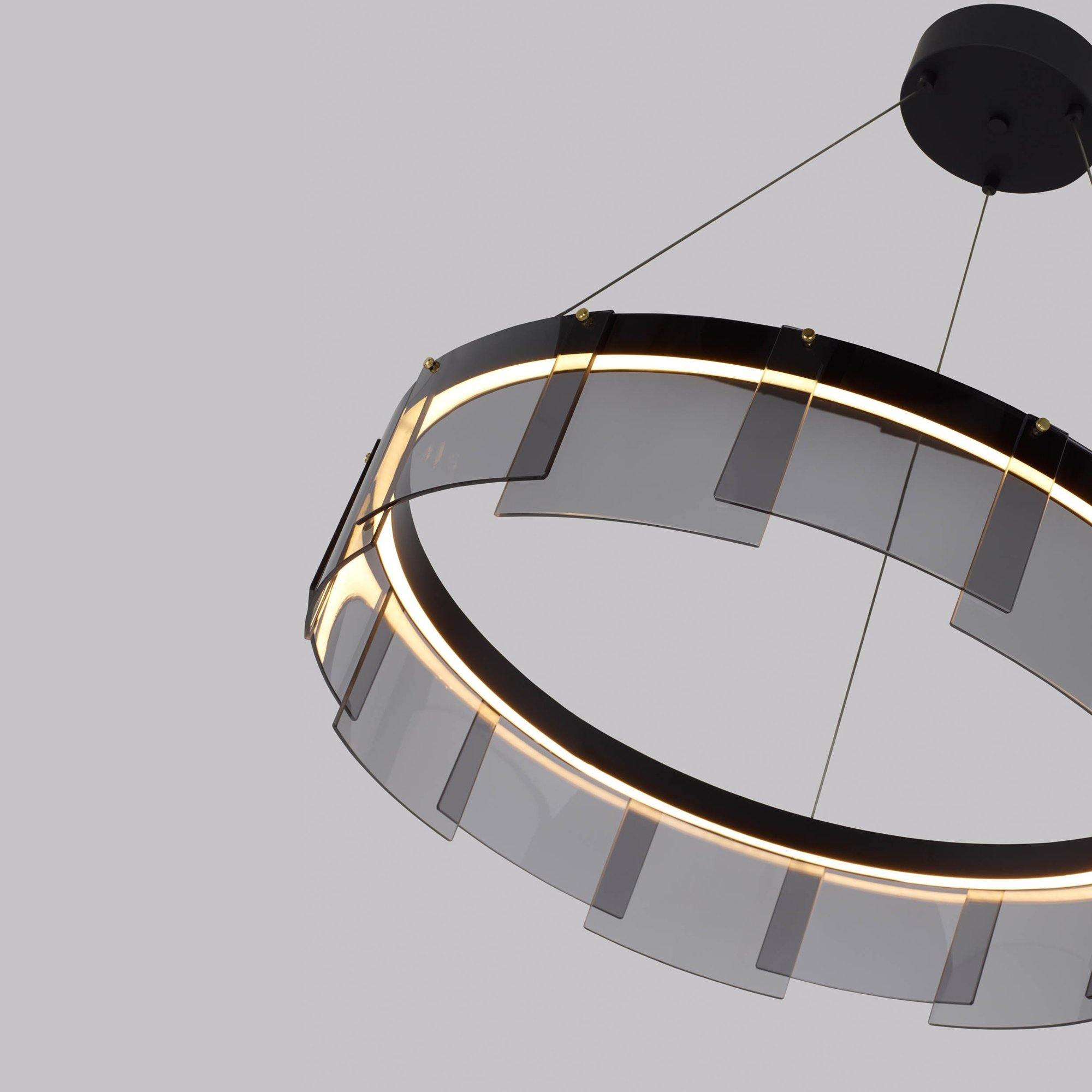 Lustra Chandelier LED Ring Black Glass Modern - Blowlighting