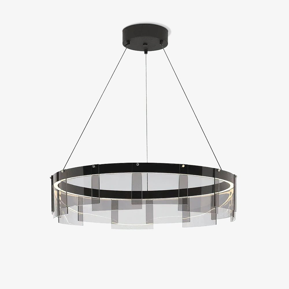 Lustra Chandelier LED Ring Black Glass Modern - Blowlighting