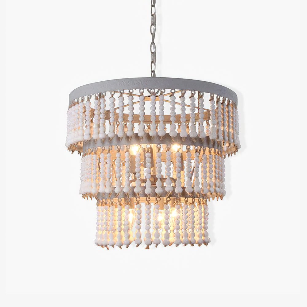 Three Tiered Wood Beaded Chandelier - Blowlighting