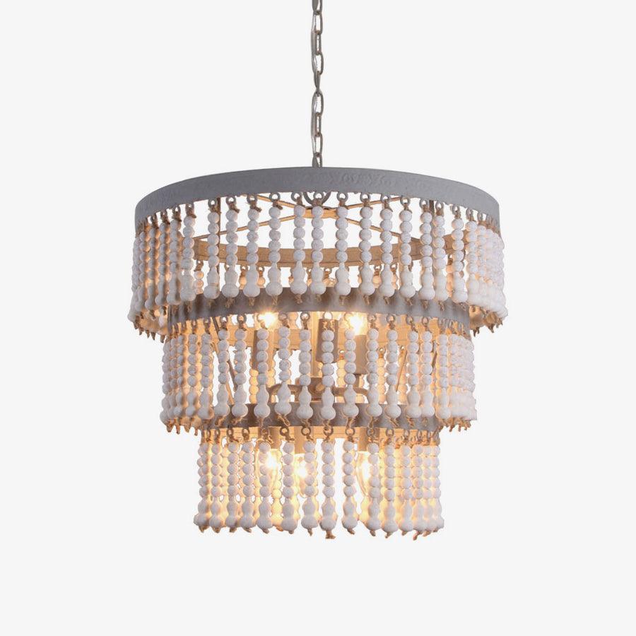 Three Tiered Wood Beaded Chandelier - Blowlighting