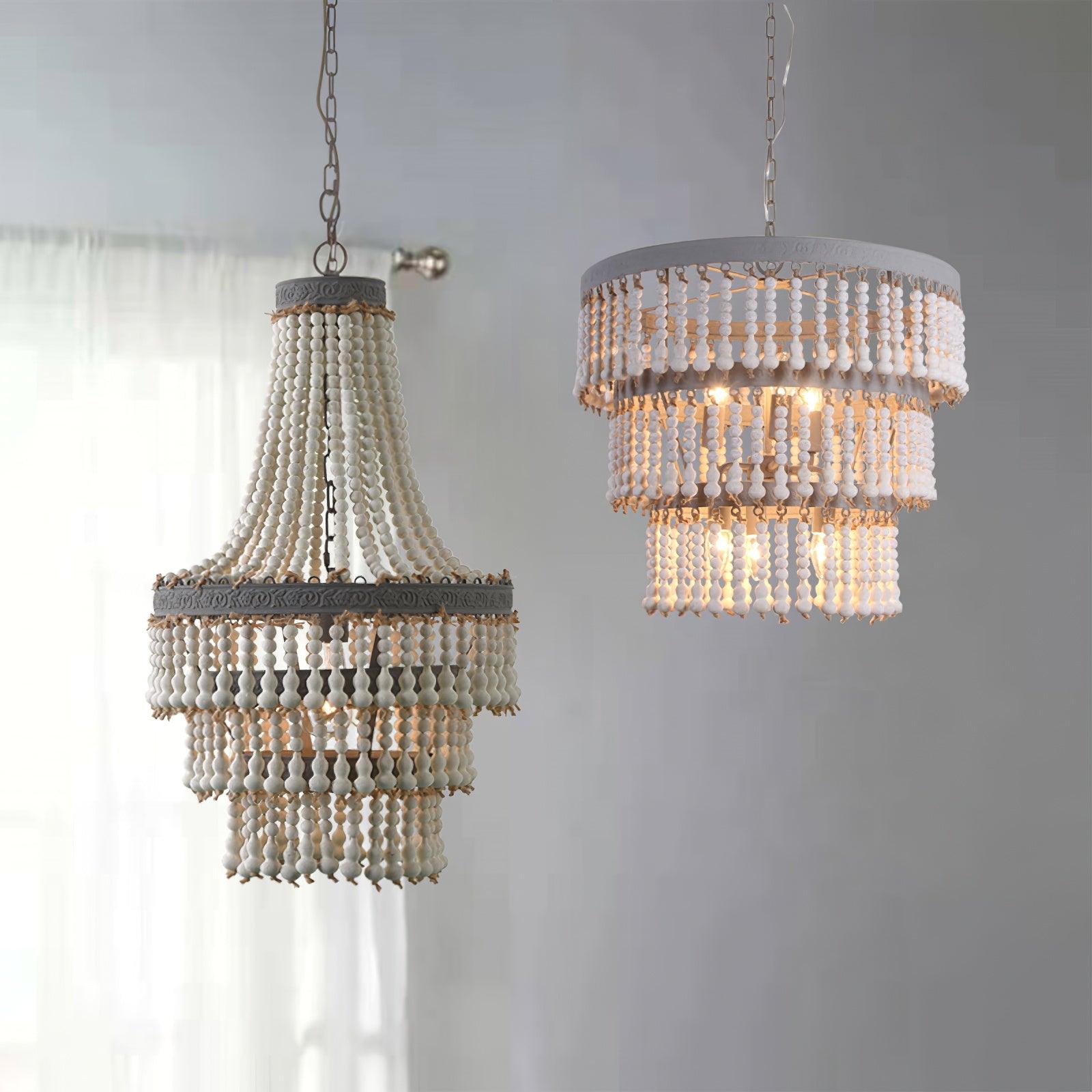 Three Tiered Wood Beaded Chandelier - Blowlighting