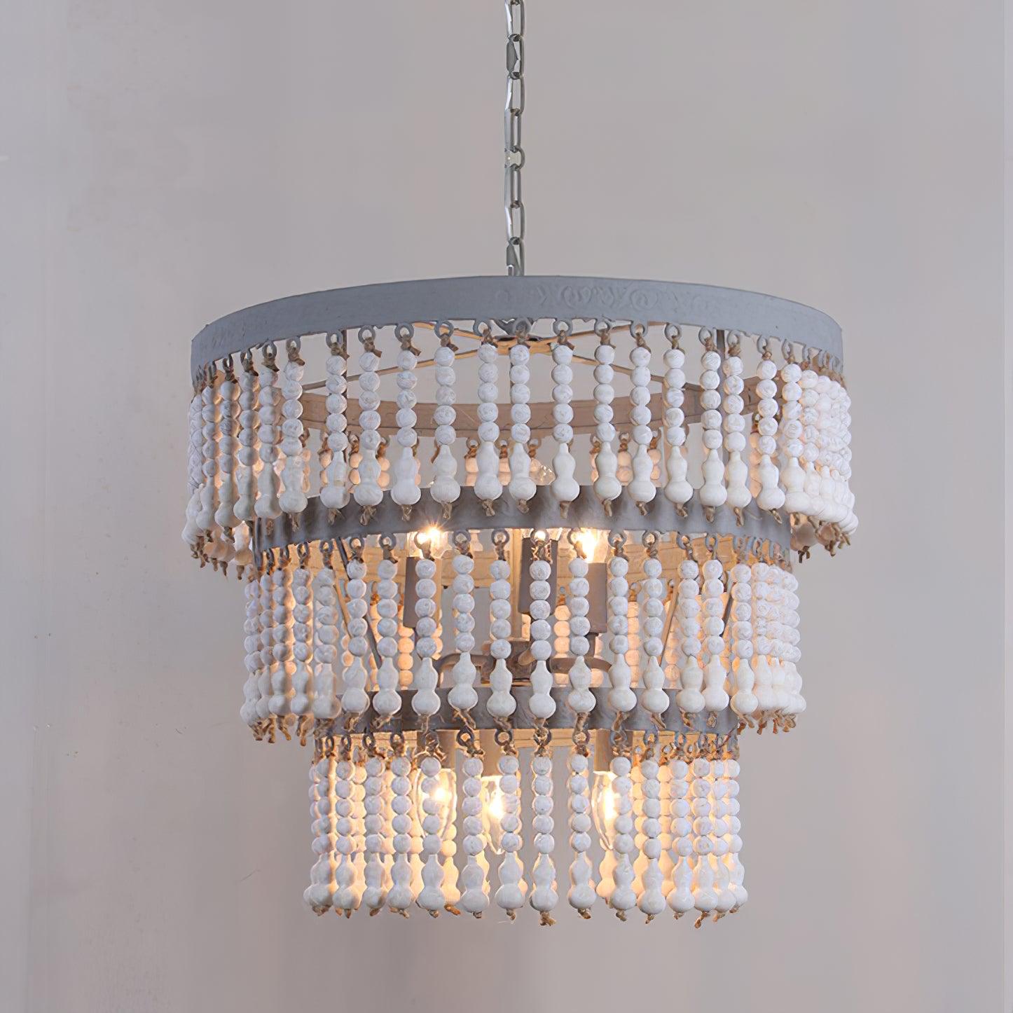 Three Tiered Wood Beaded Chandelier - Blowlighting