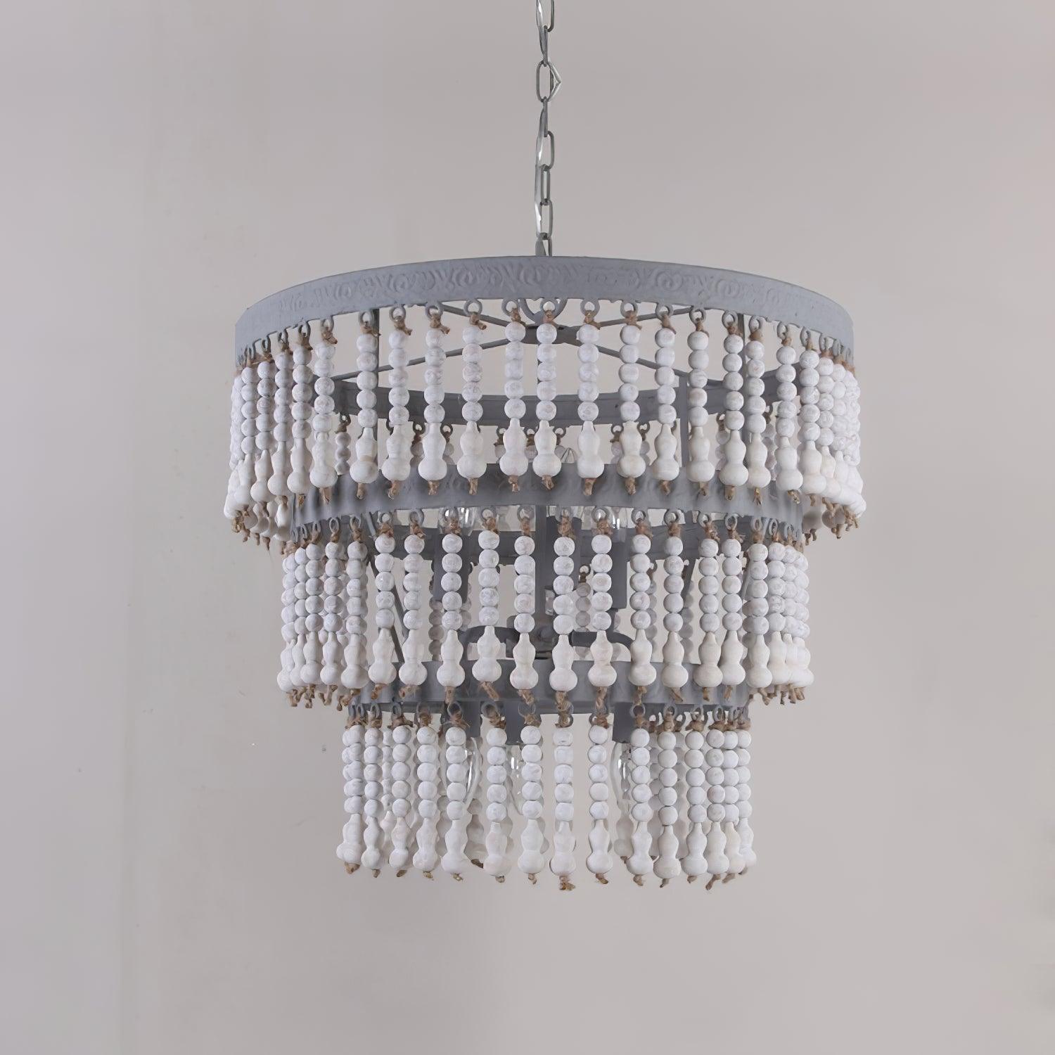 Three Tiered Wood Beaded Chandelier - Blowlighting