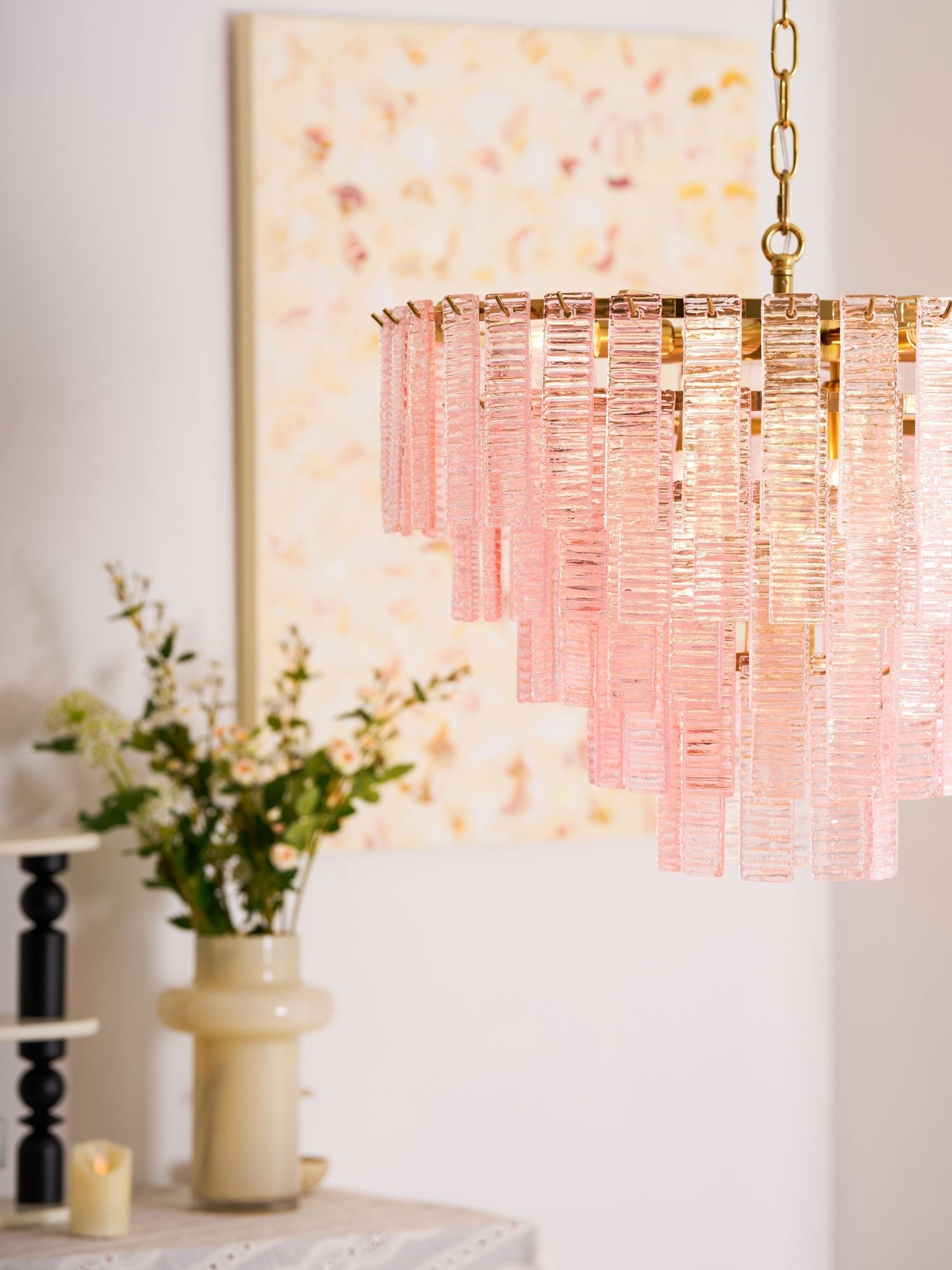 Aurora Chandelier Pink Murano Glass Layered Vintage Luxury - Blowlighting