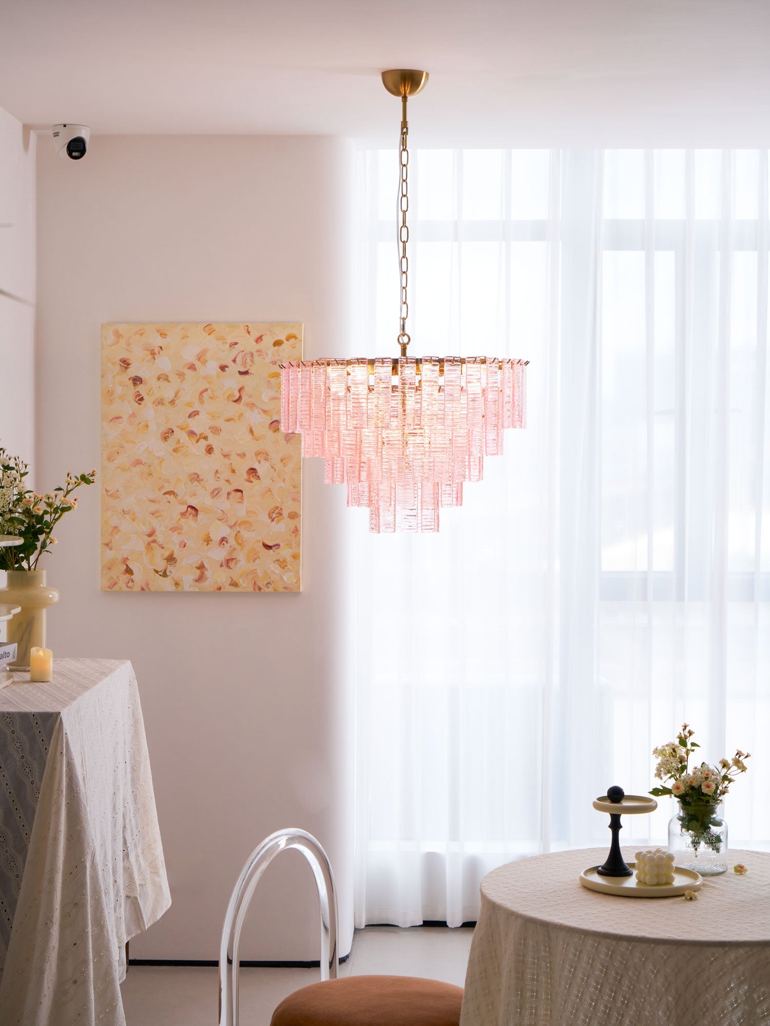 Aurora Chandelier Pink Murano Glass Layered Vintage Luxury - Blowlighting
