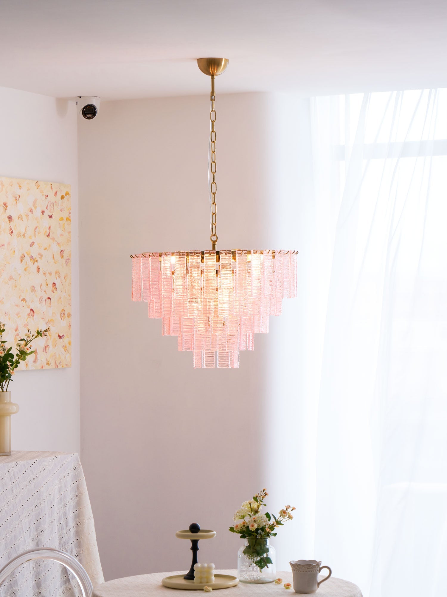 Aurora Chandelier Pink Murano Glass Layered Vintage Luxury - Blowlighting