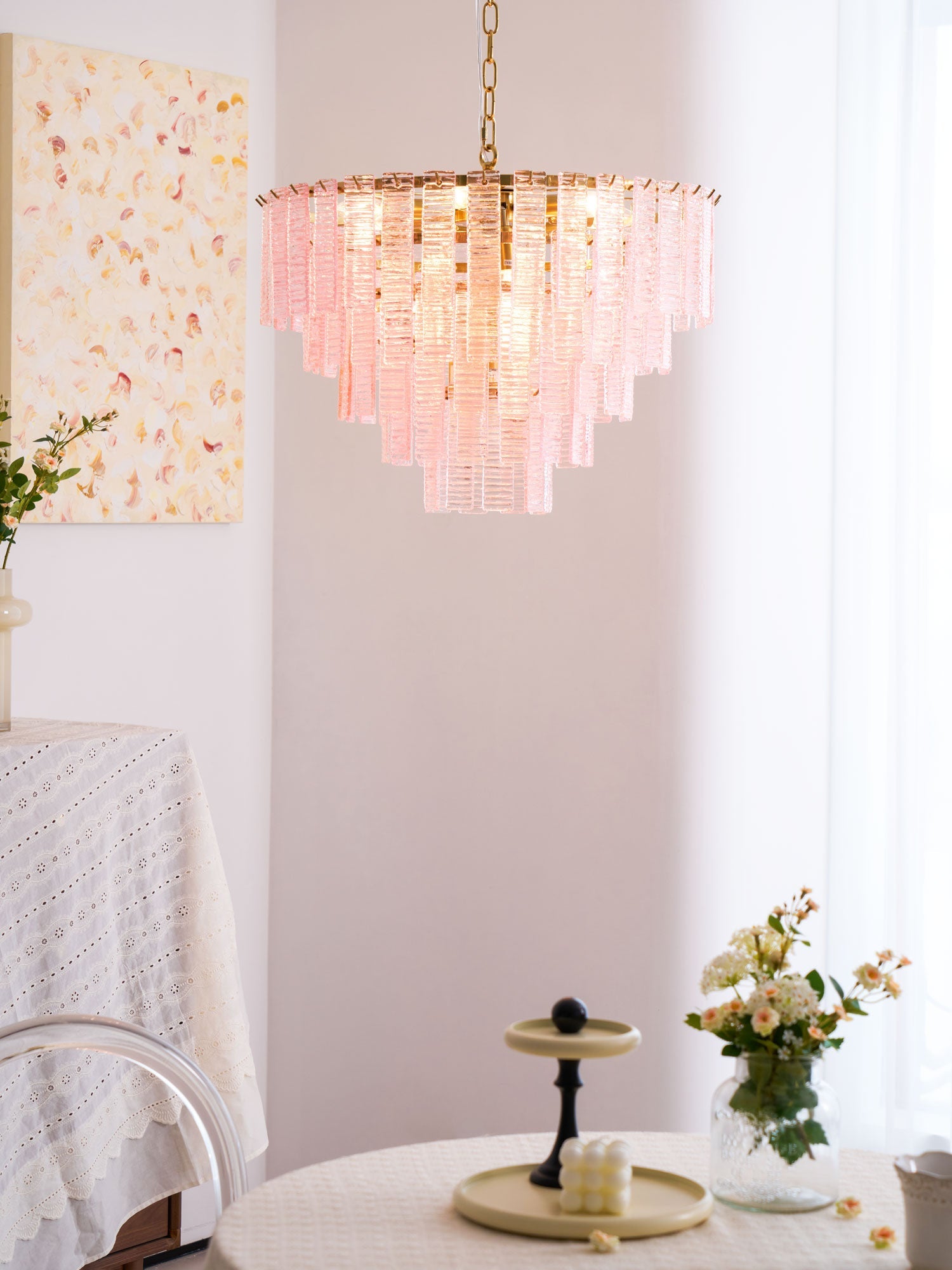 Aurora Chandelier Pink Murano Glass Layered Vintage Luxury - Blowlighting