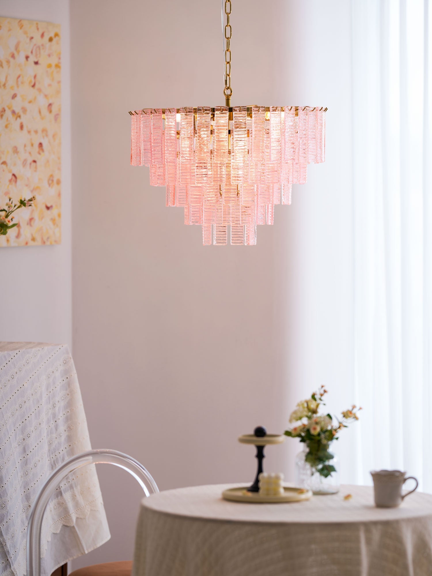 Aurora Chandelier Pink Murano Glass Layered Vintage Luxury - Blowlighting
