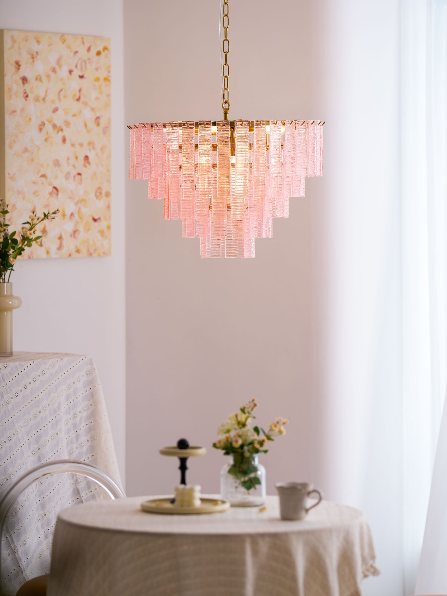 Aurora Chandelier Pink Murano Glass Layered Vintage Luxury - Blowlighting