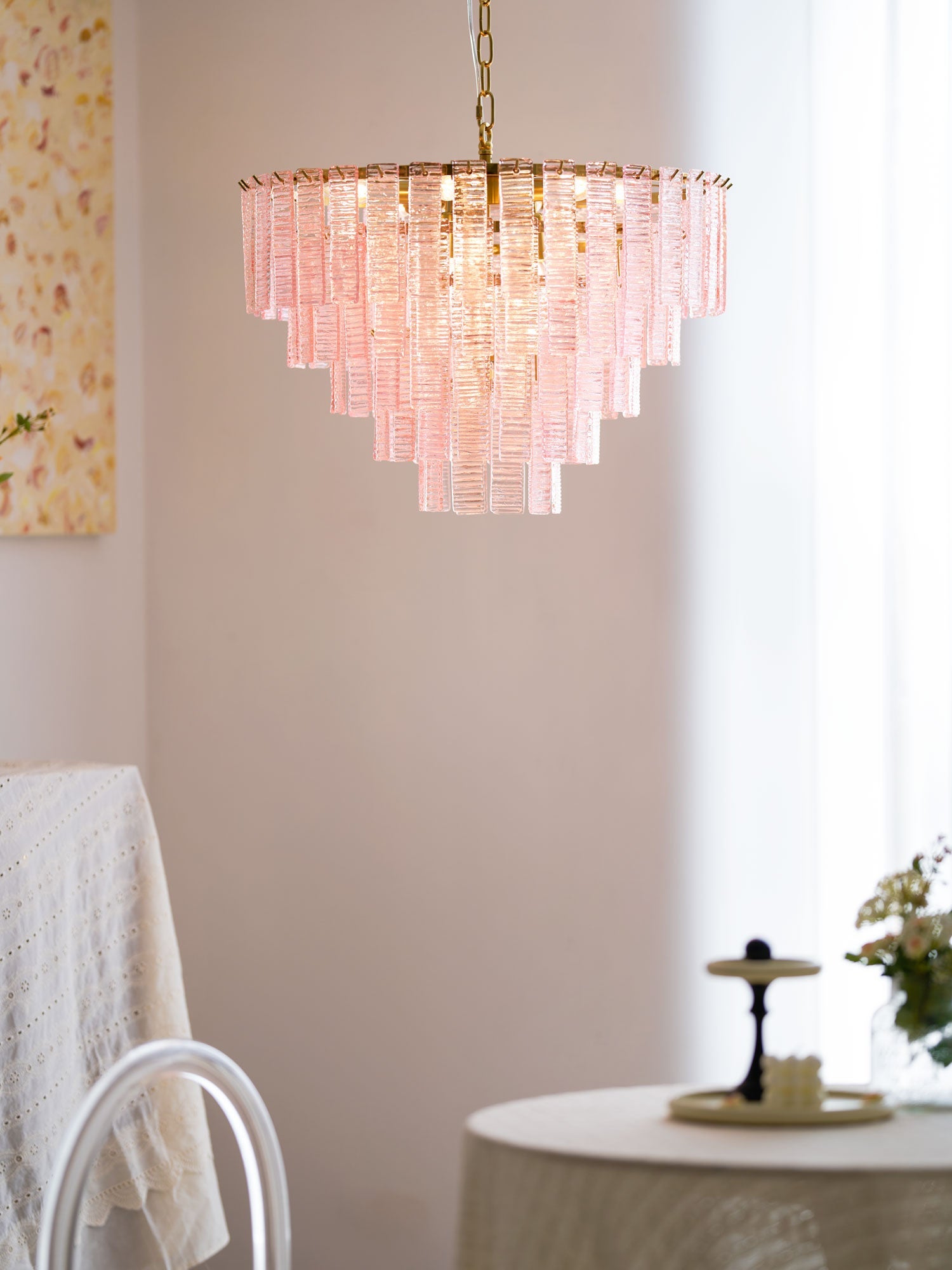 Aurora Chandelier Pink Murano Glass Layered Vintage Luxury - Blowlighting
