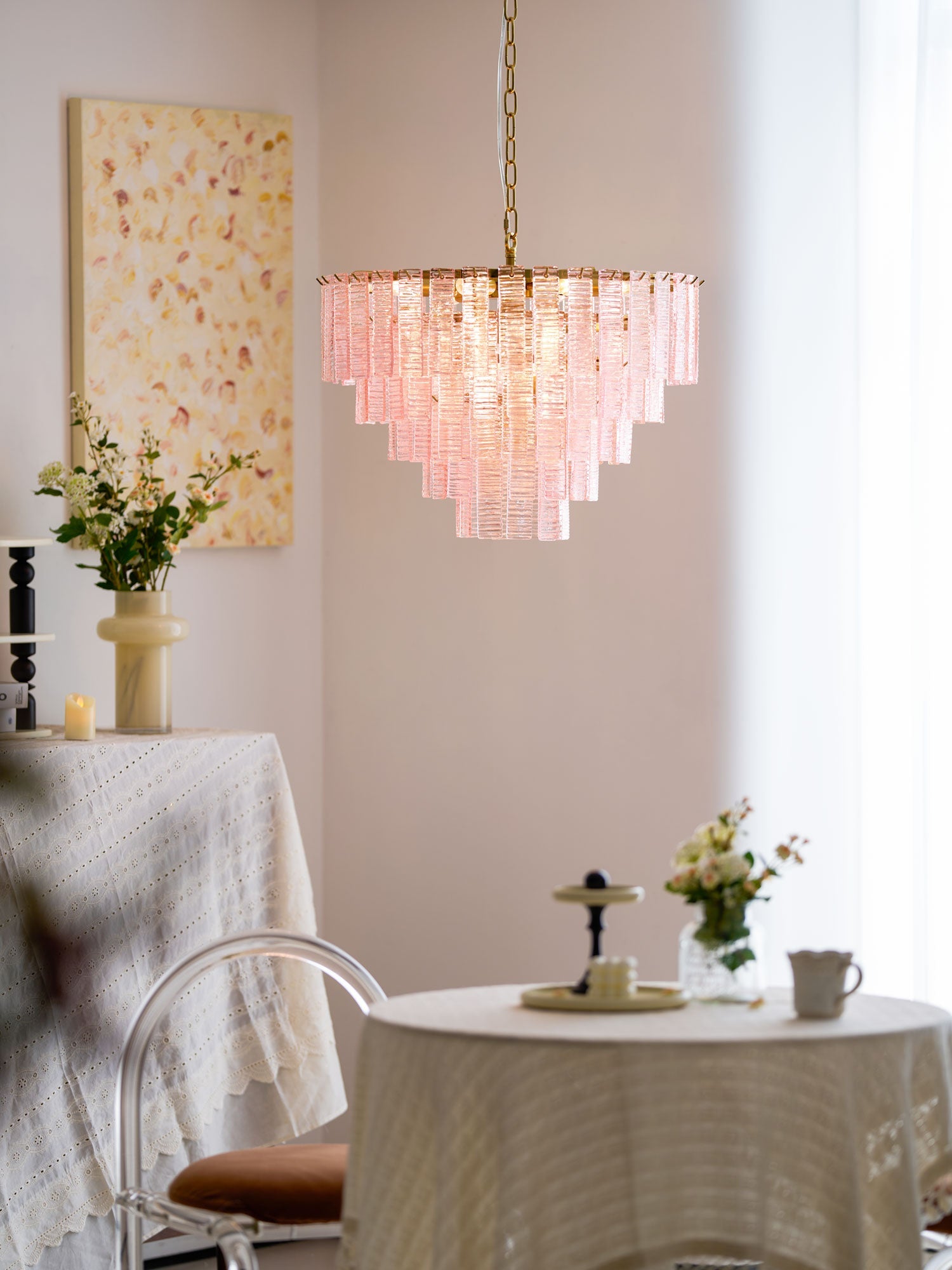 Aurora Chandelier Pink Murano Glass Layered Vintage Luxury - Blowlighting