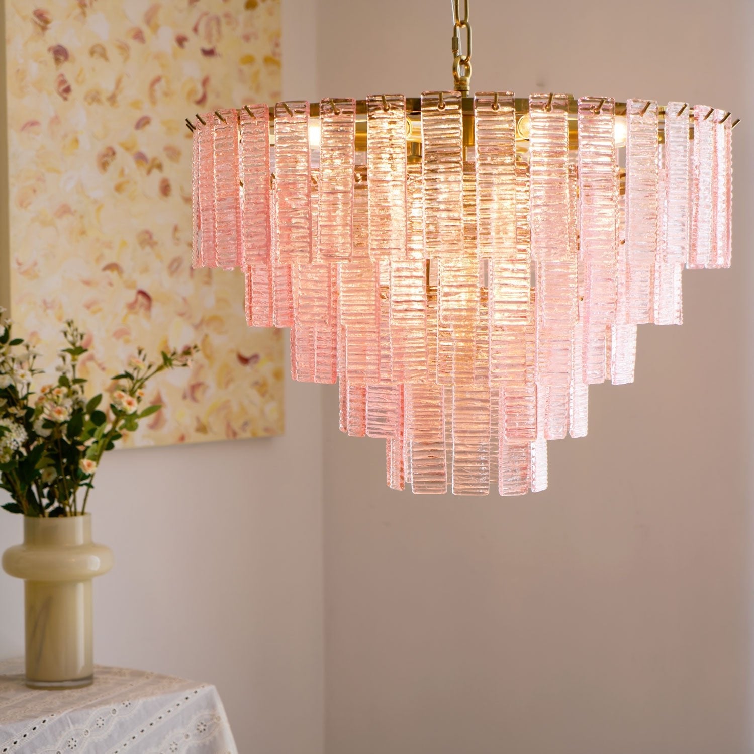 Aurora Chandelier Pink Murano Glass Layered Vintage Luxury - Blowlighting
