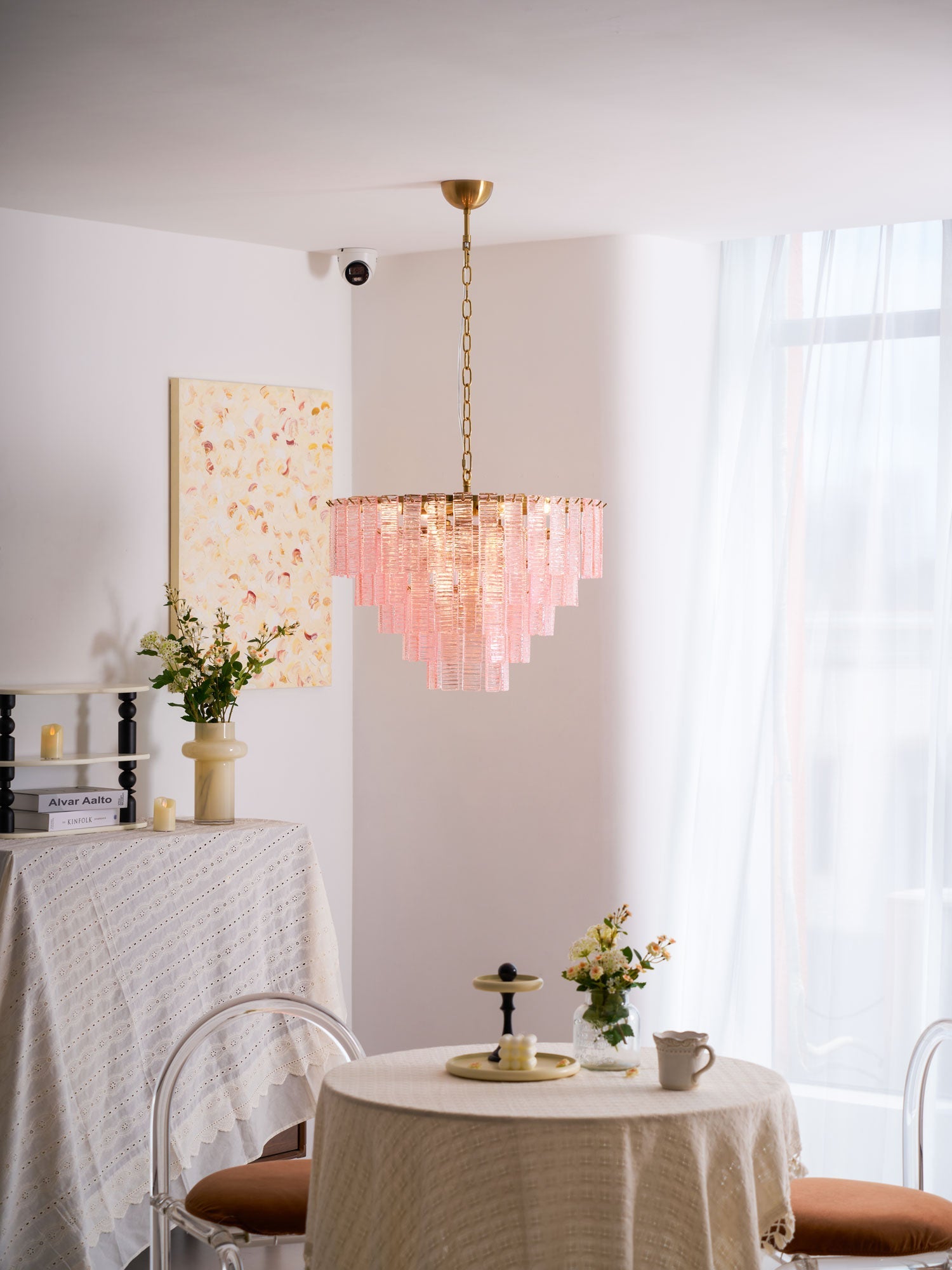 Aurora Chandelier Pink Murano Glass Layered Vintage Luxury - Blowlighting
