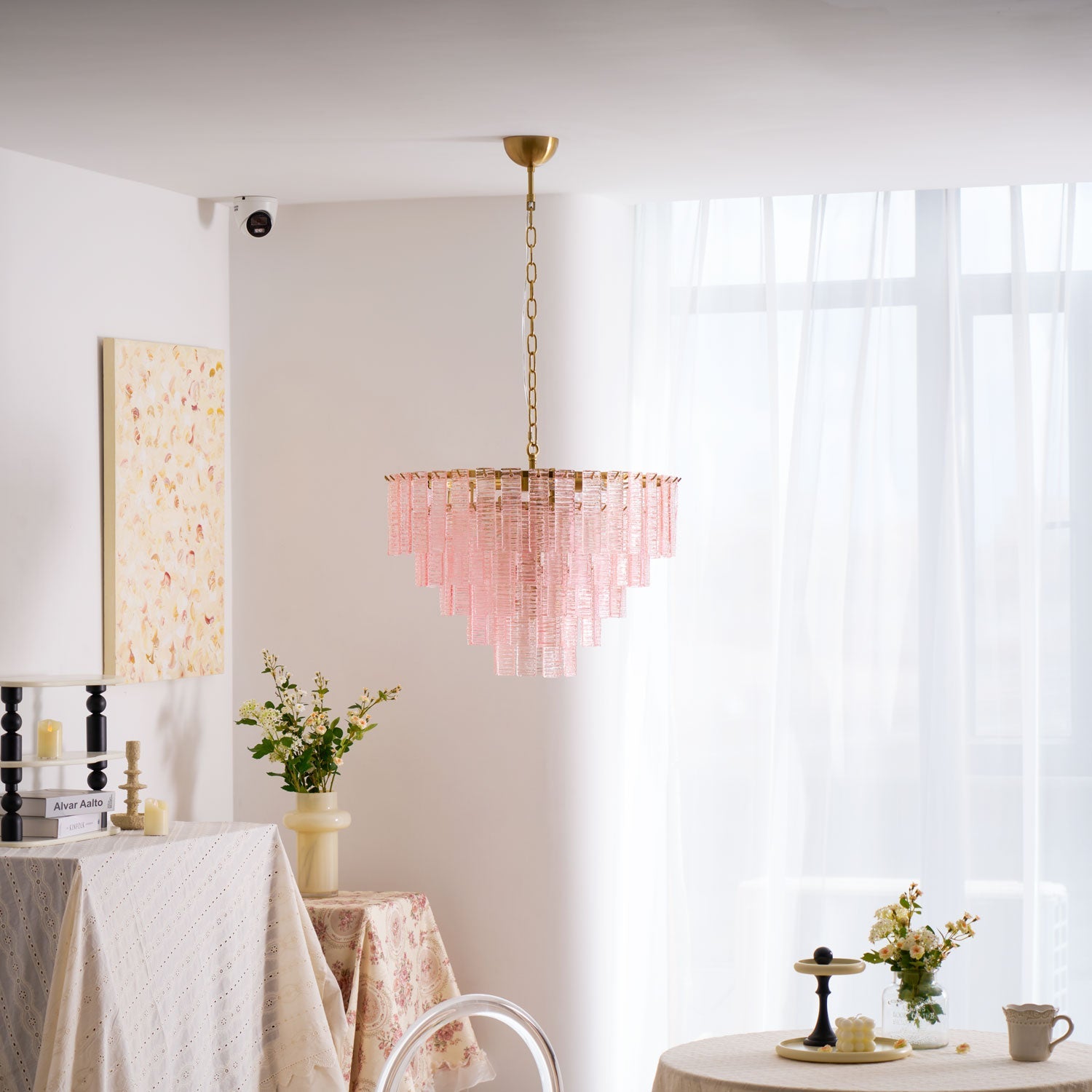 Aurora Chandelier Pink Murano Glass Layered Vintage Luxury - Blowlighting