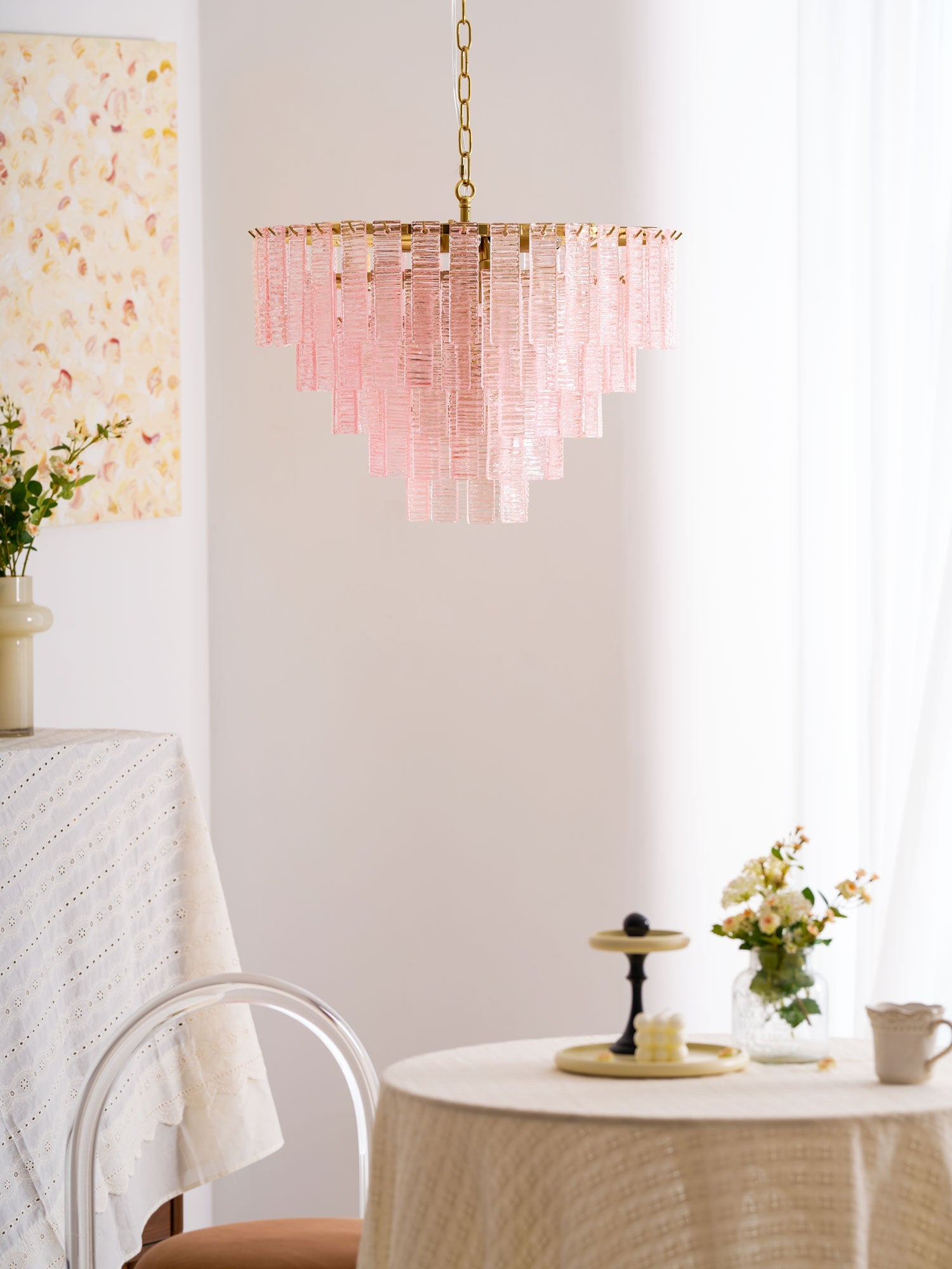 Aurora Chandelier Pink Murano Glass Layered Vintage Luxury - Blowlighting