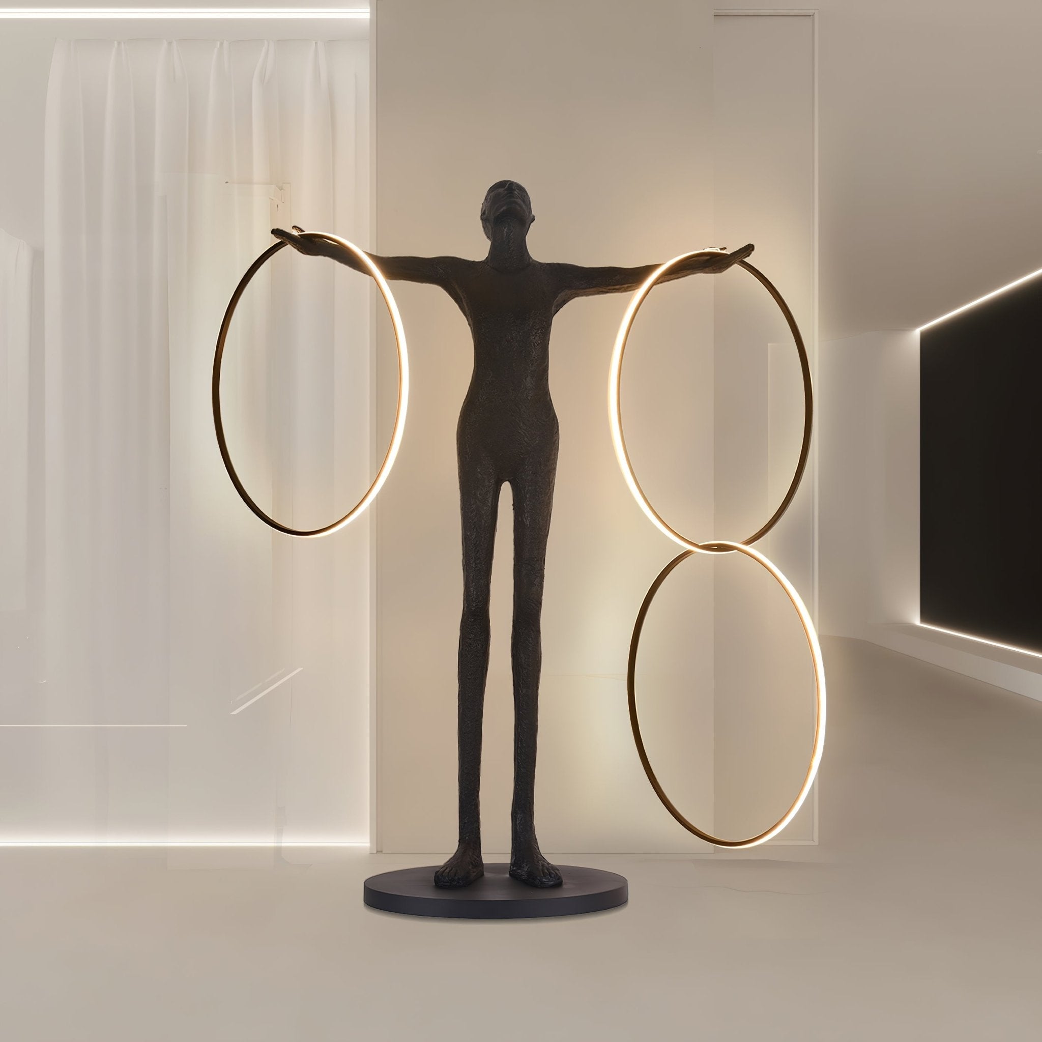 Eclipsa Dual-Ring Sculptural Black Metal Floor Lamp - Blowlighting
