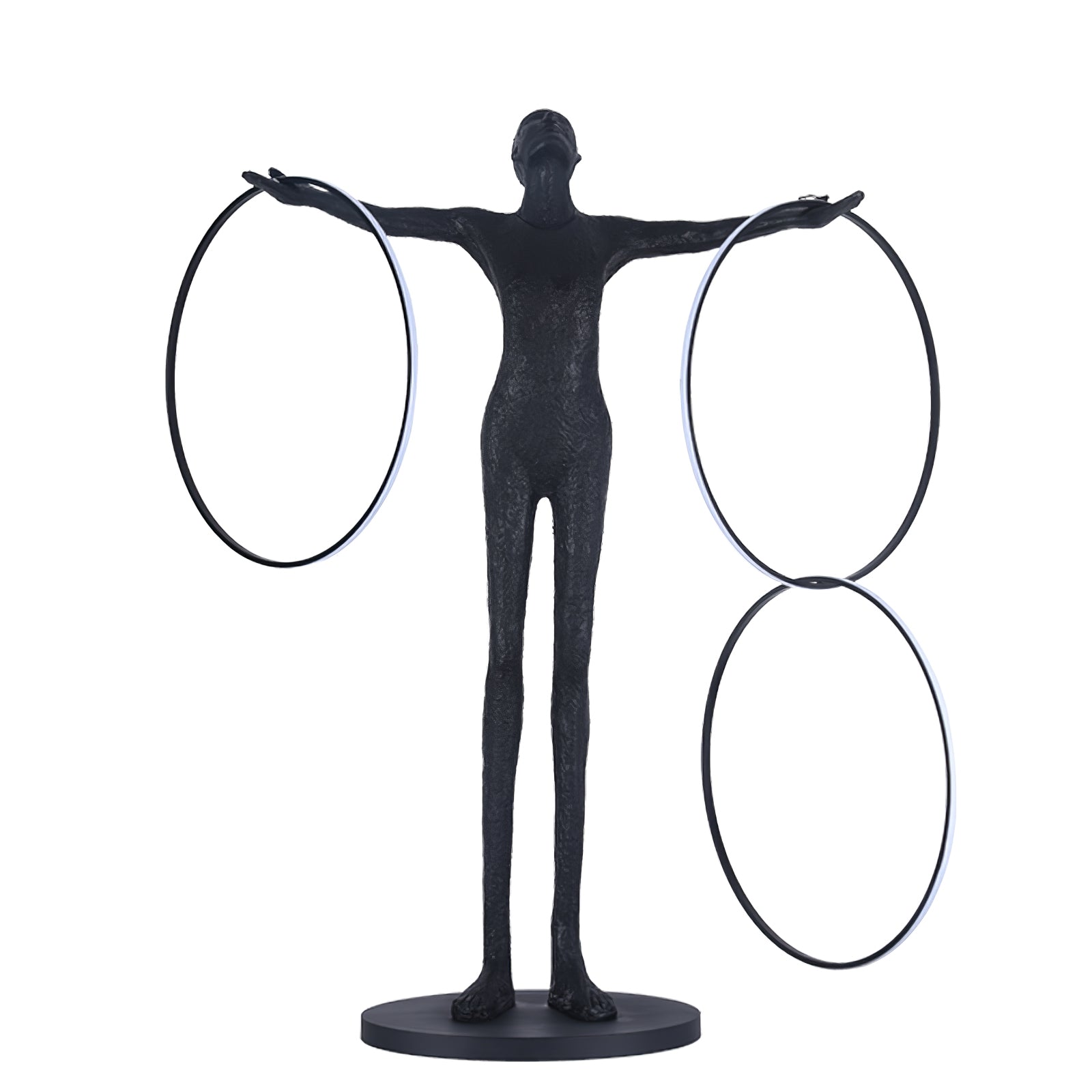 Eclipsa Dual-Ring Sculptural Black Metal Floor Lamp - Blowlighting